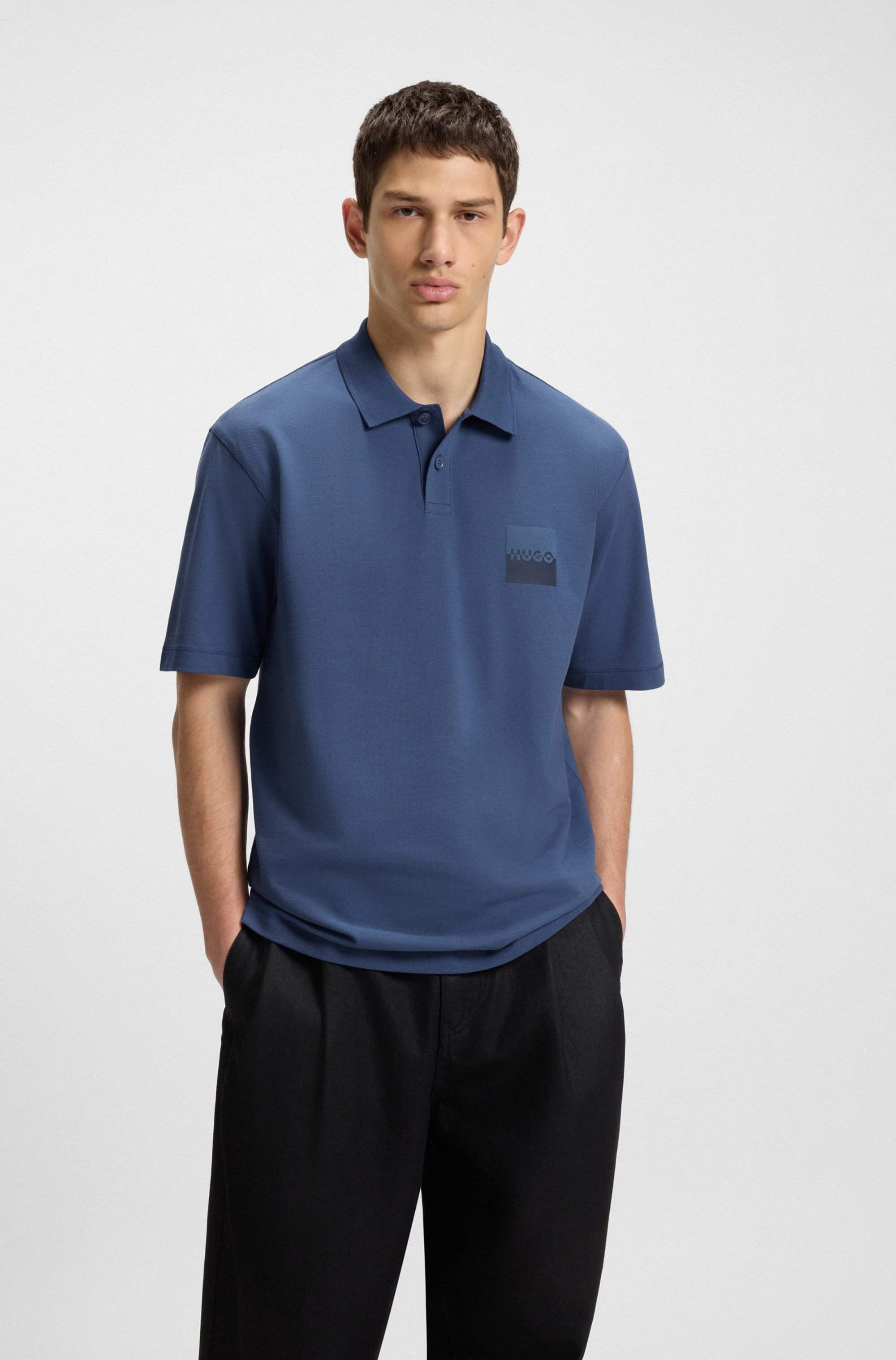 Relaxed-fit polo shirt in cotton with split logo