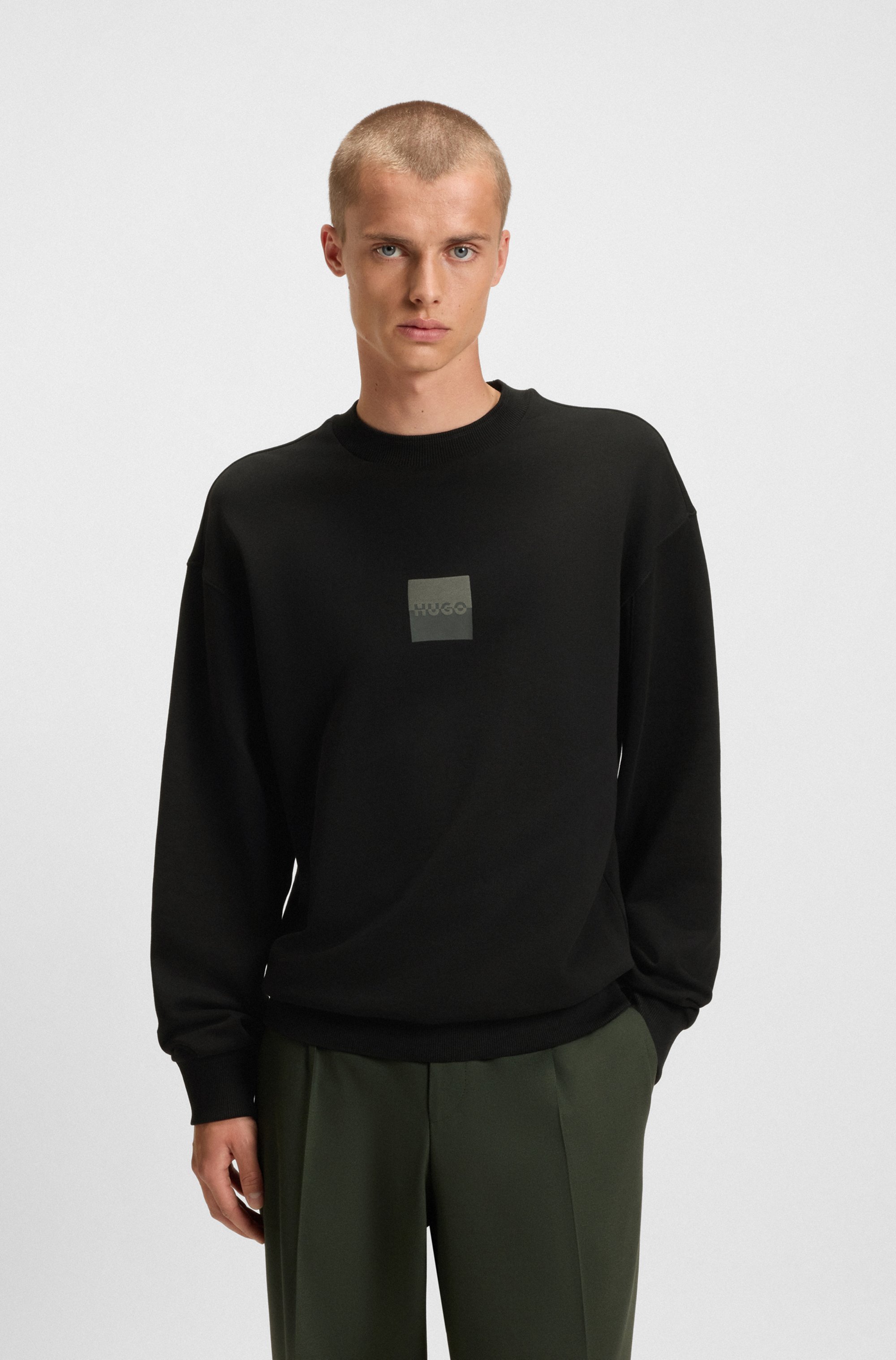 Cotton-terry sweatshirt with split logo