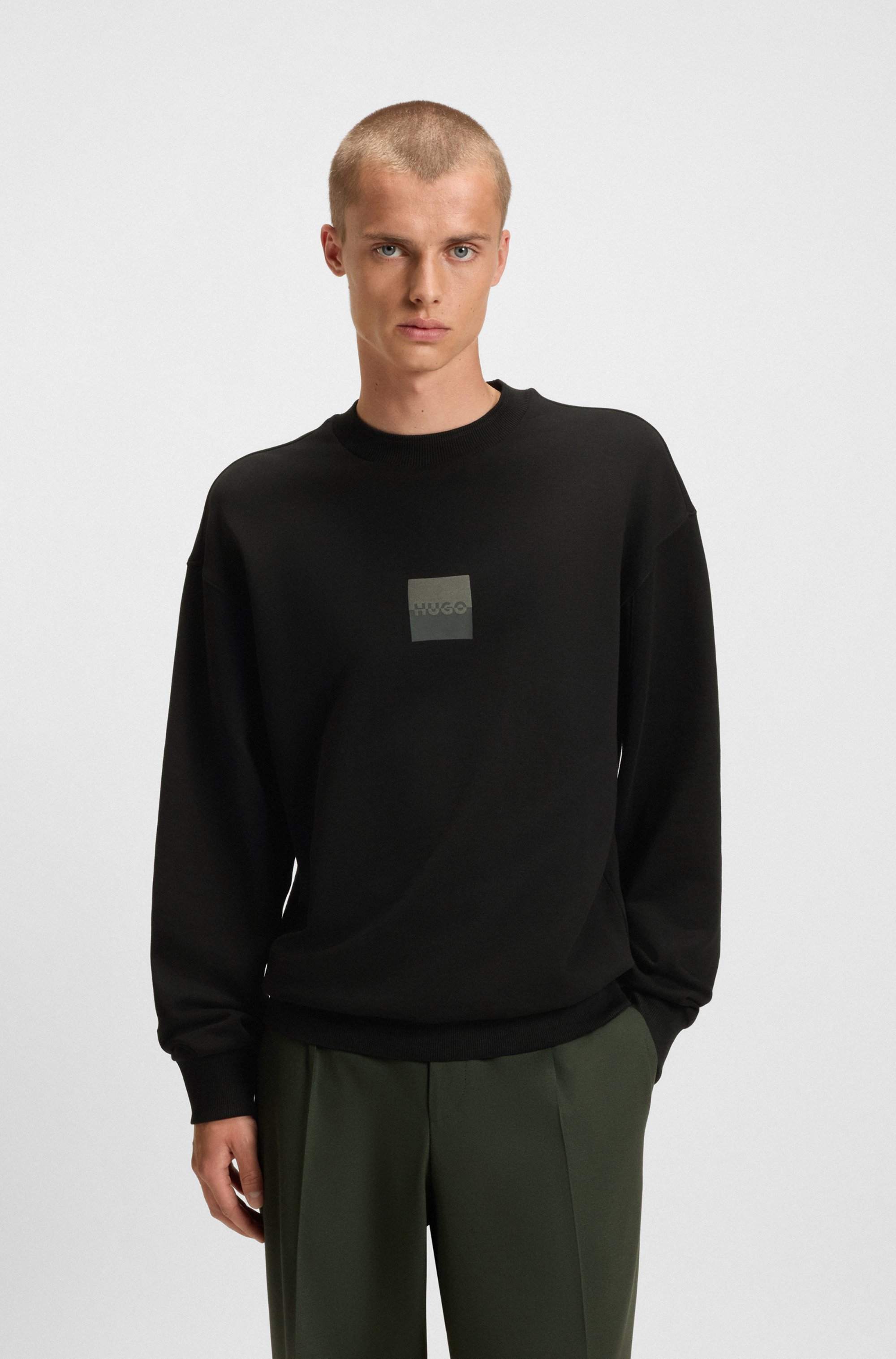 Cotton-terry sweatshirt with split logo