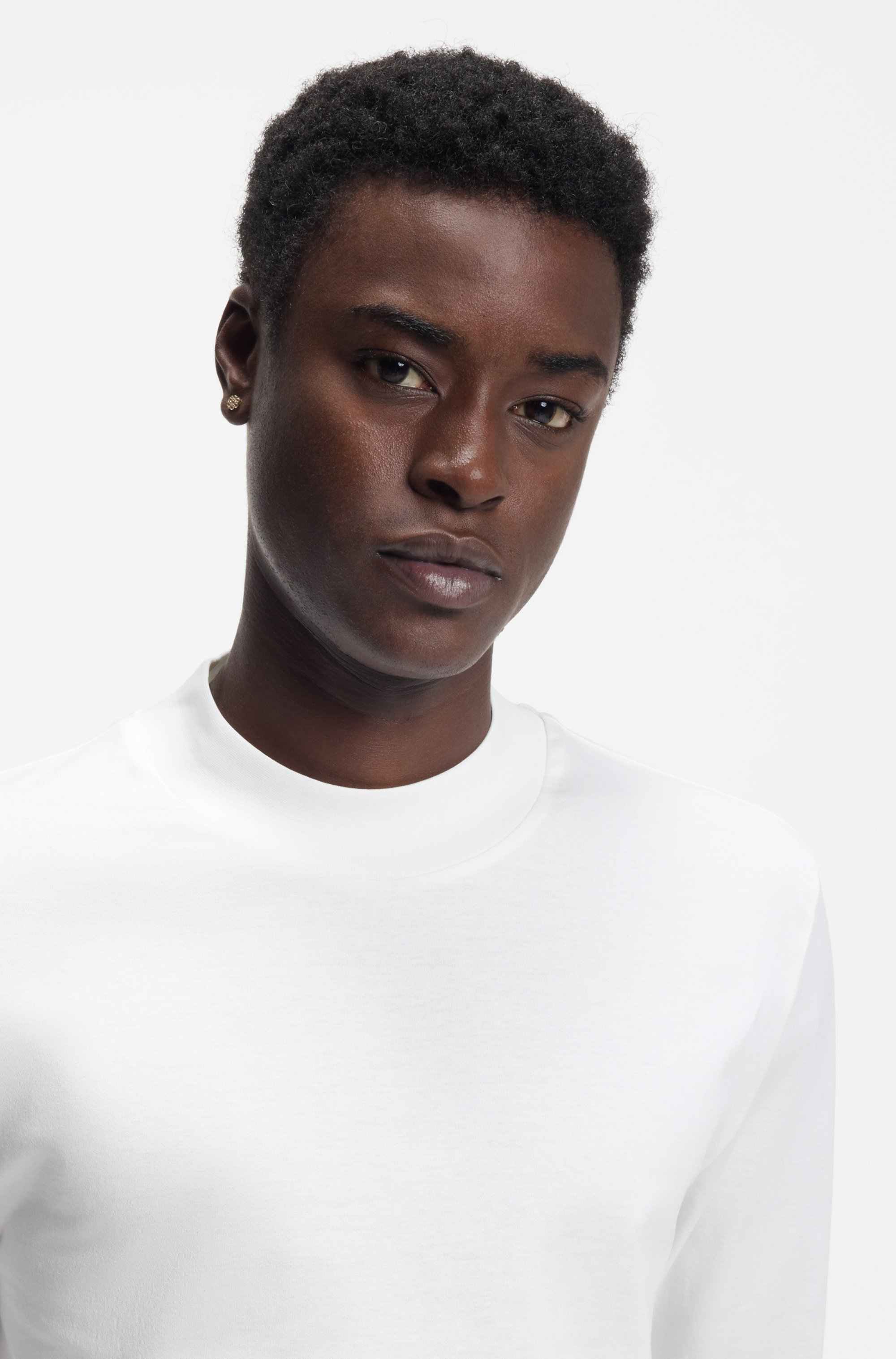 Mock-neck slim-fit T-shirt in mercerised cotton