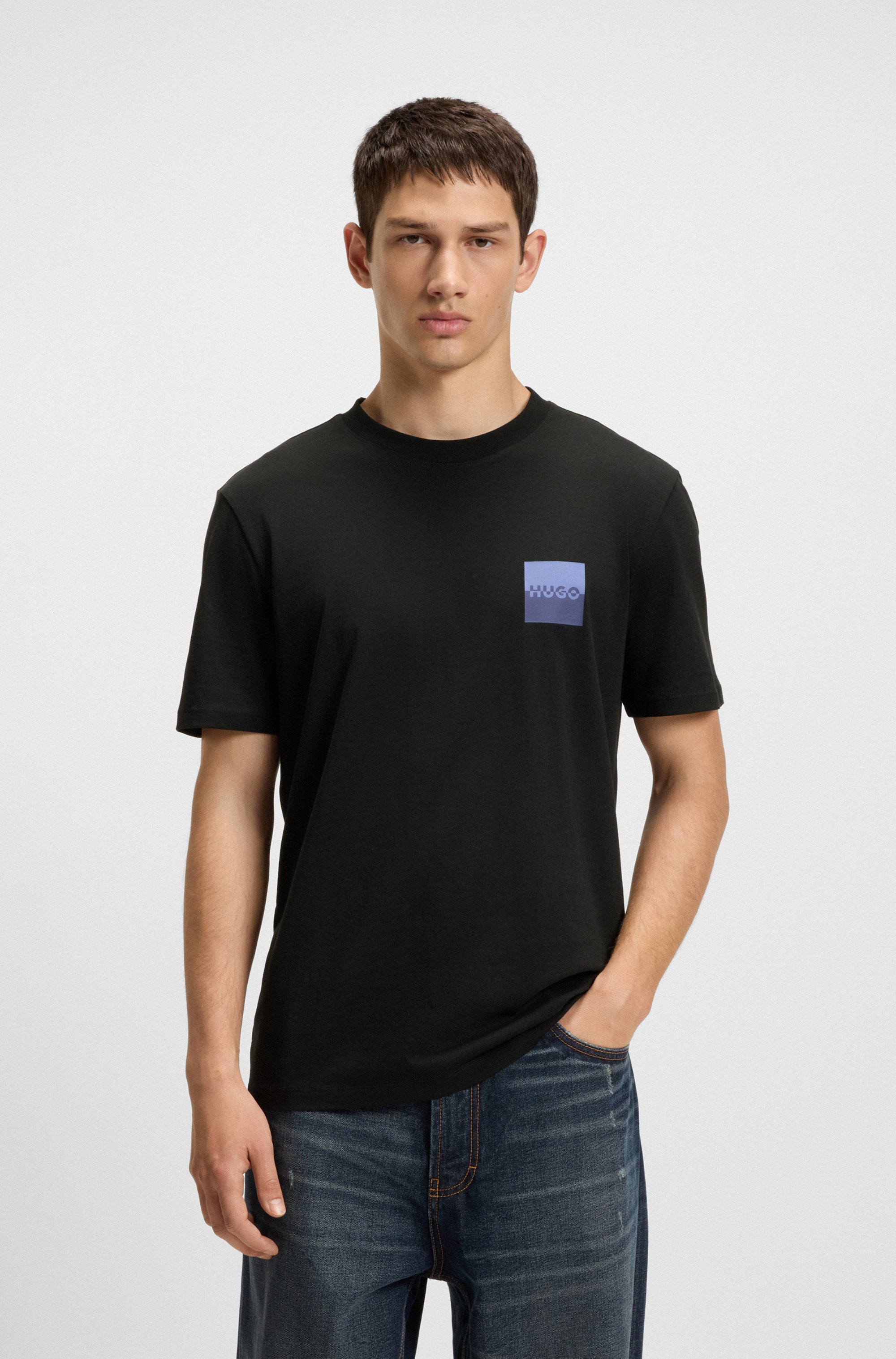 Cotton-jersey T-shirt with split-logo print