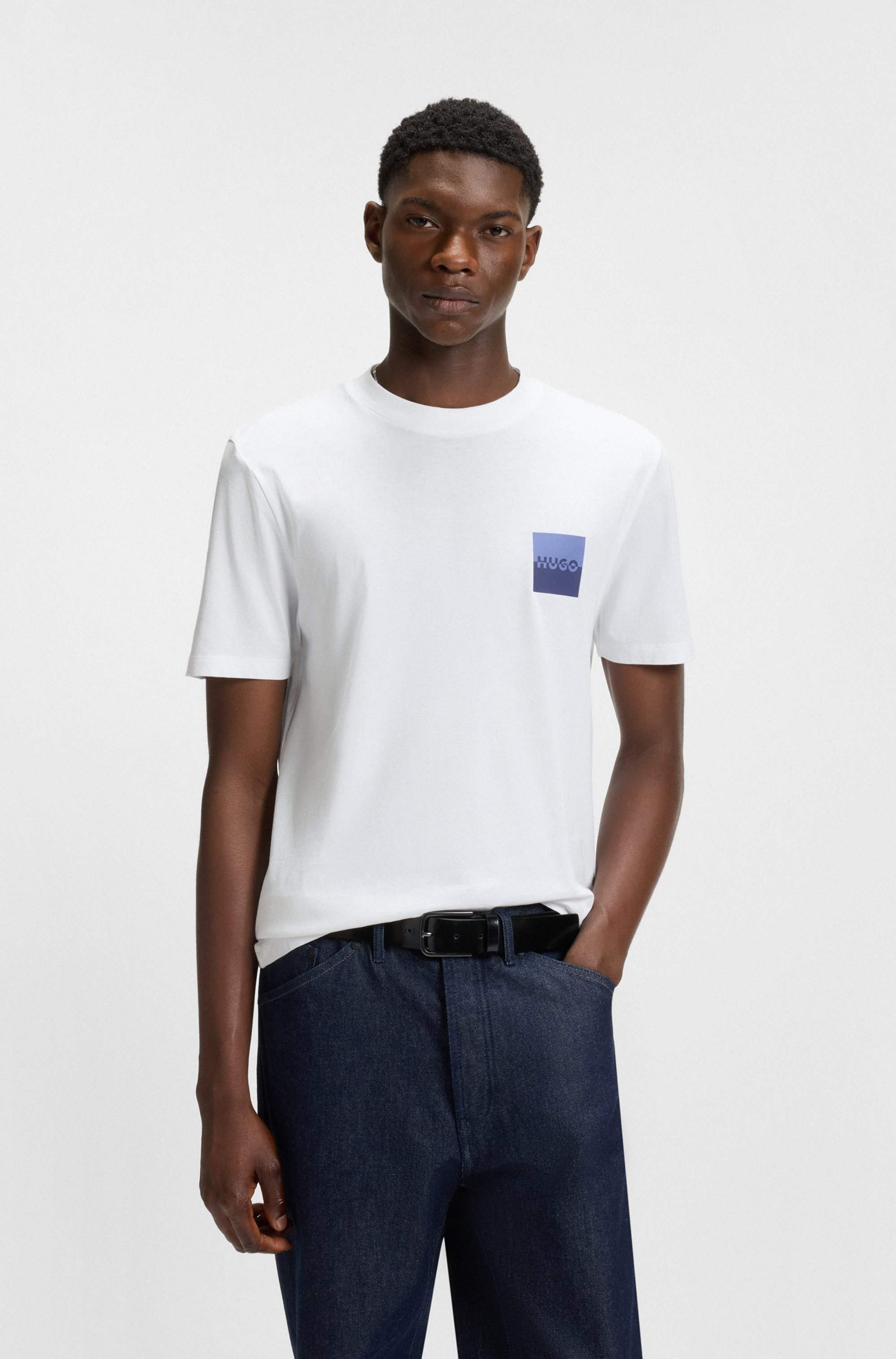 Cotton-jersey T-shirt with split-logo print