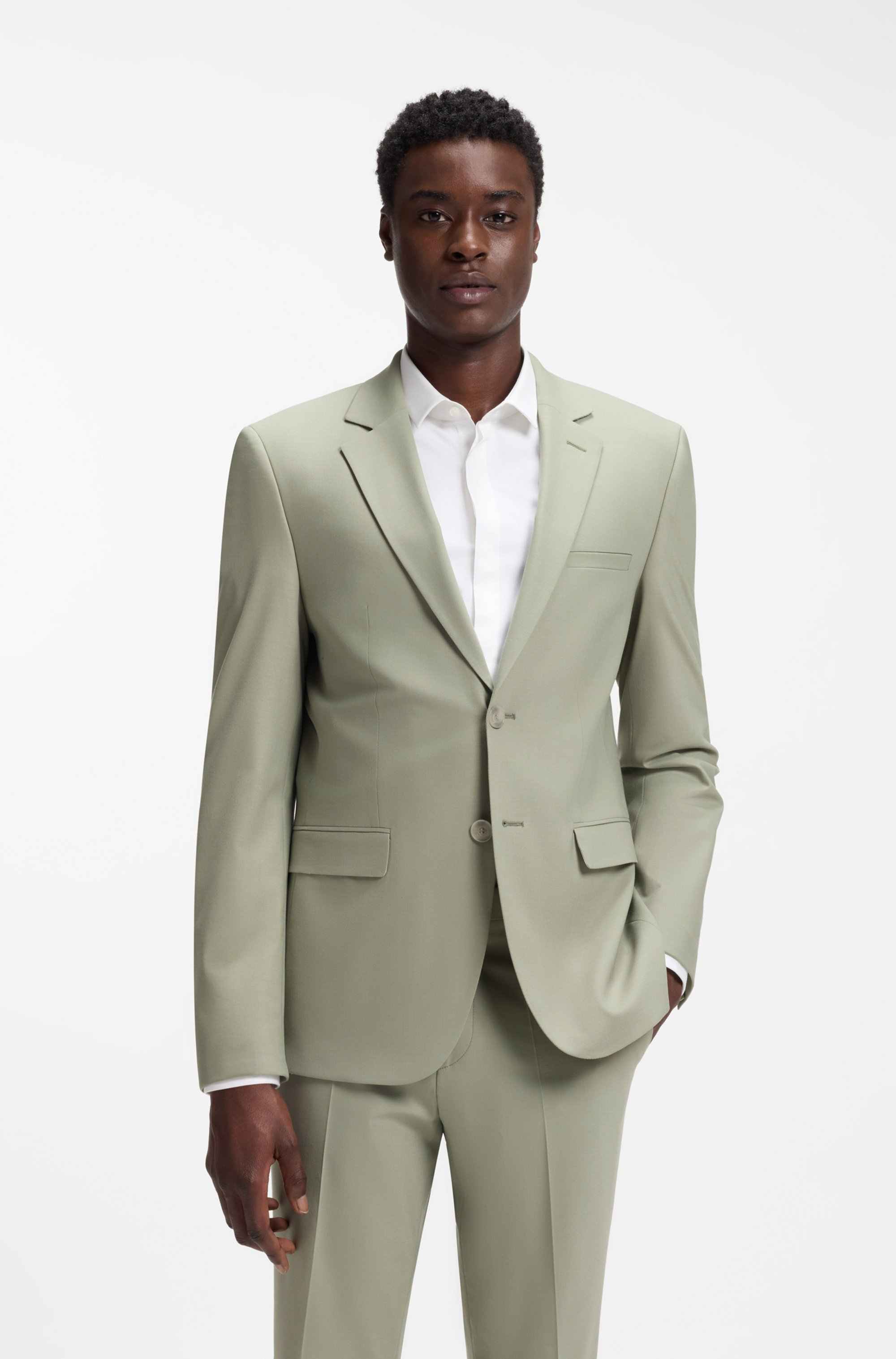 Two-piece extra-slim-fit suit in wool-blend poplin
