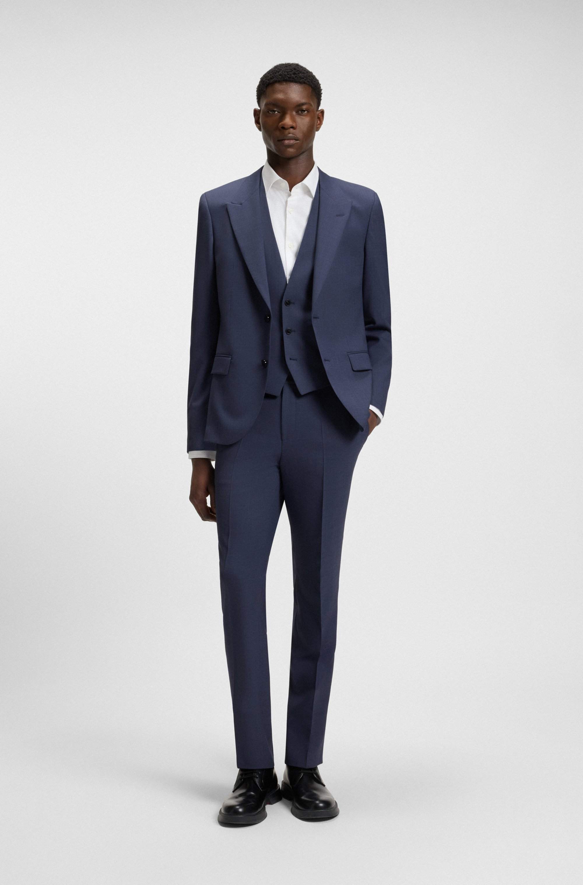 Slim-fit three-piece suit with sharkskin weave