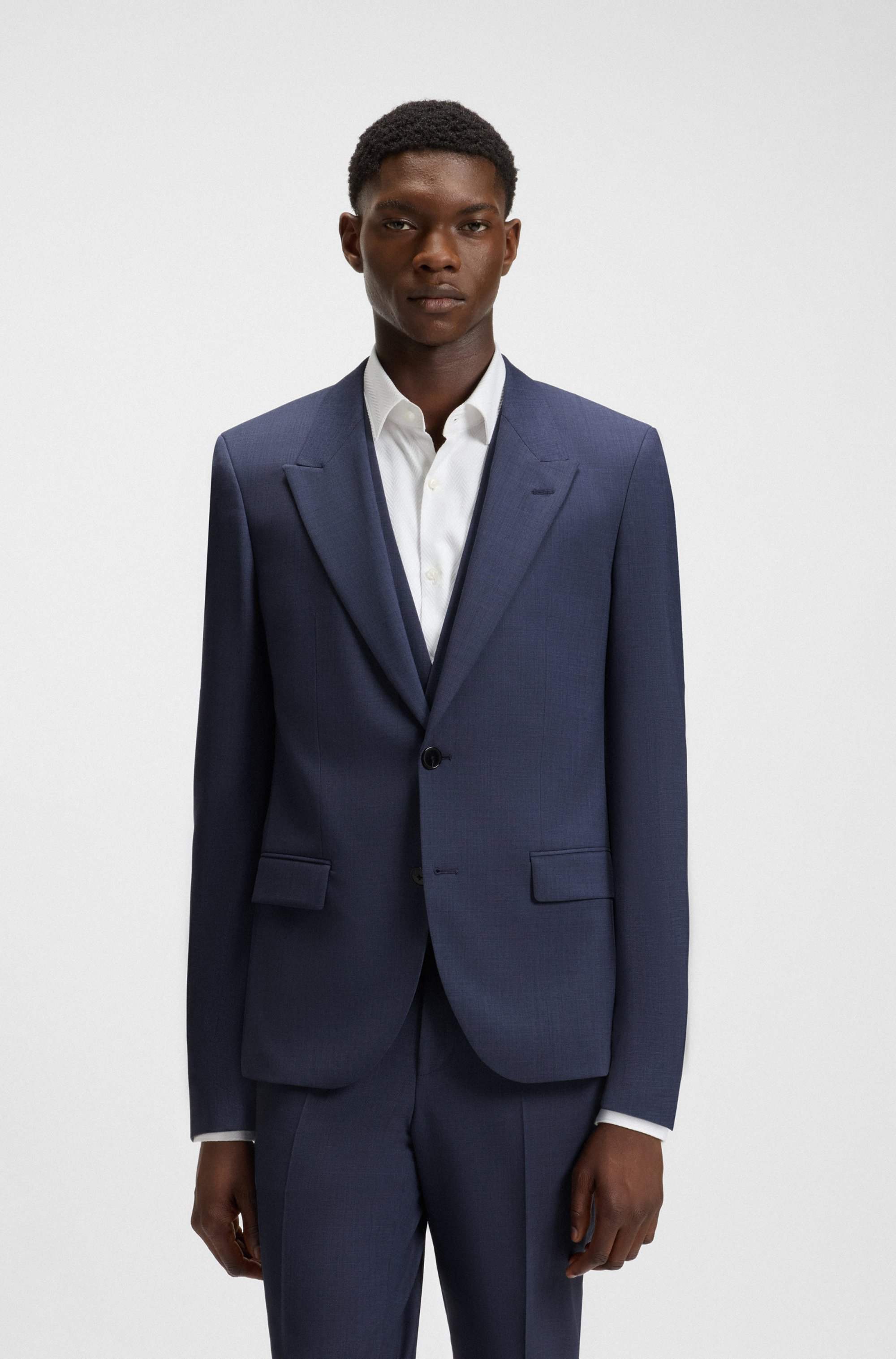 Slim-fit three-piece suit with sharkskin weave