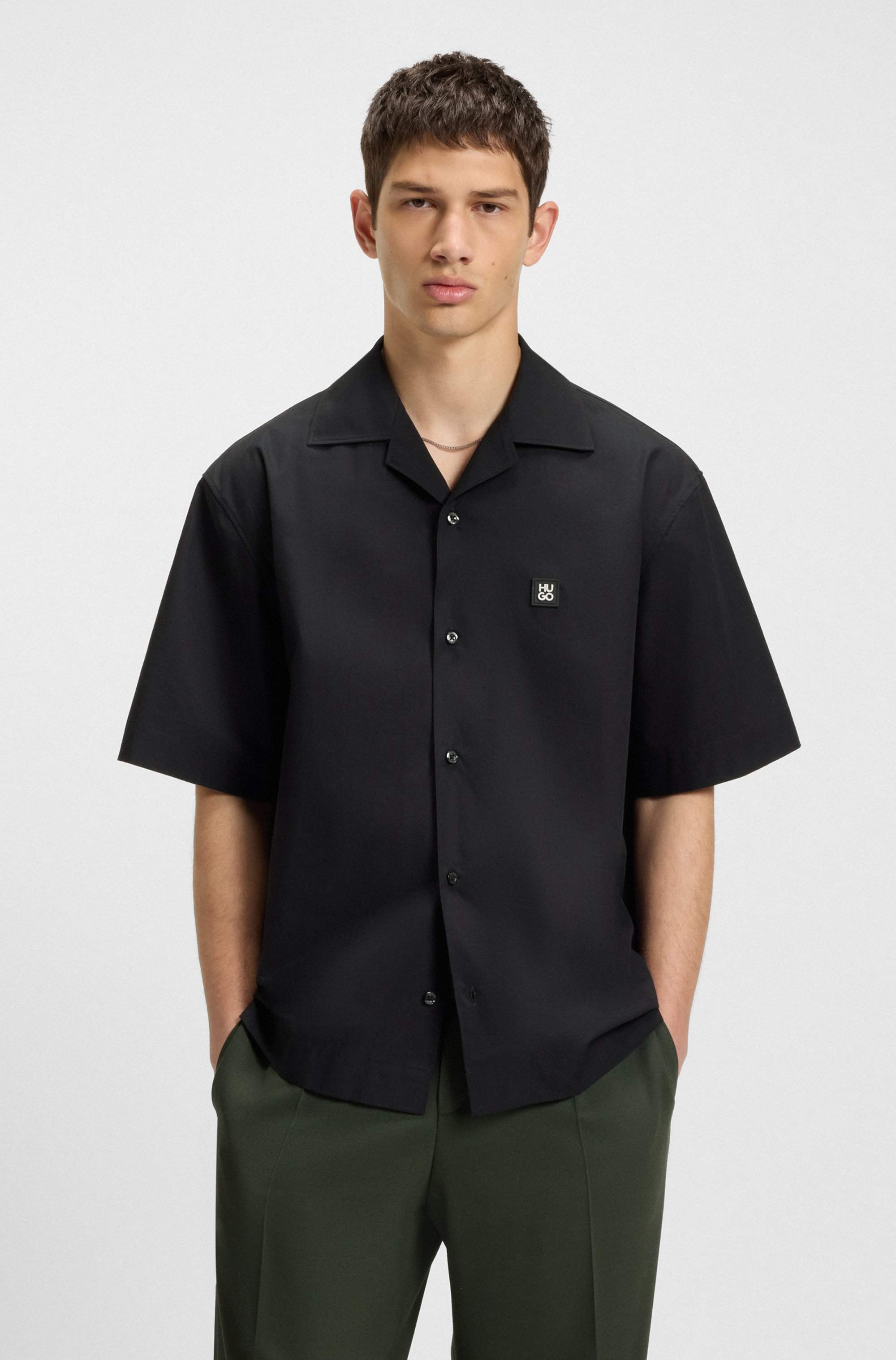 Oversized-fit shirt in paper-touch cotton