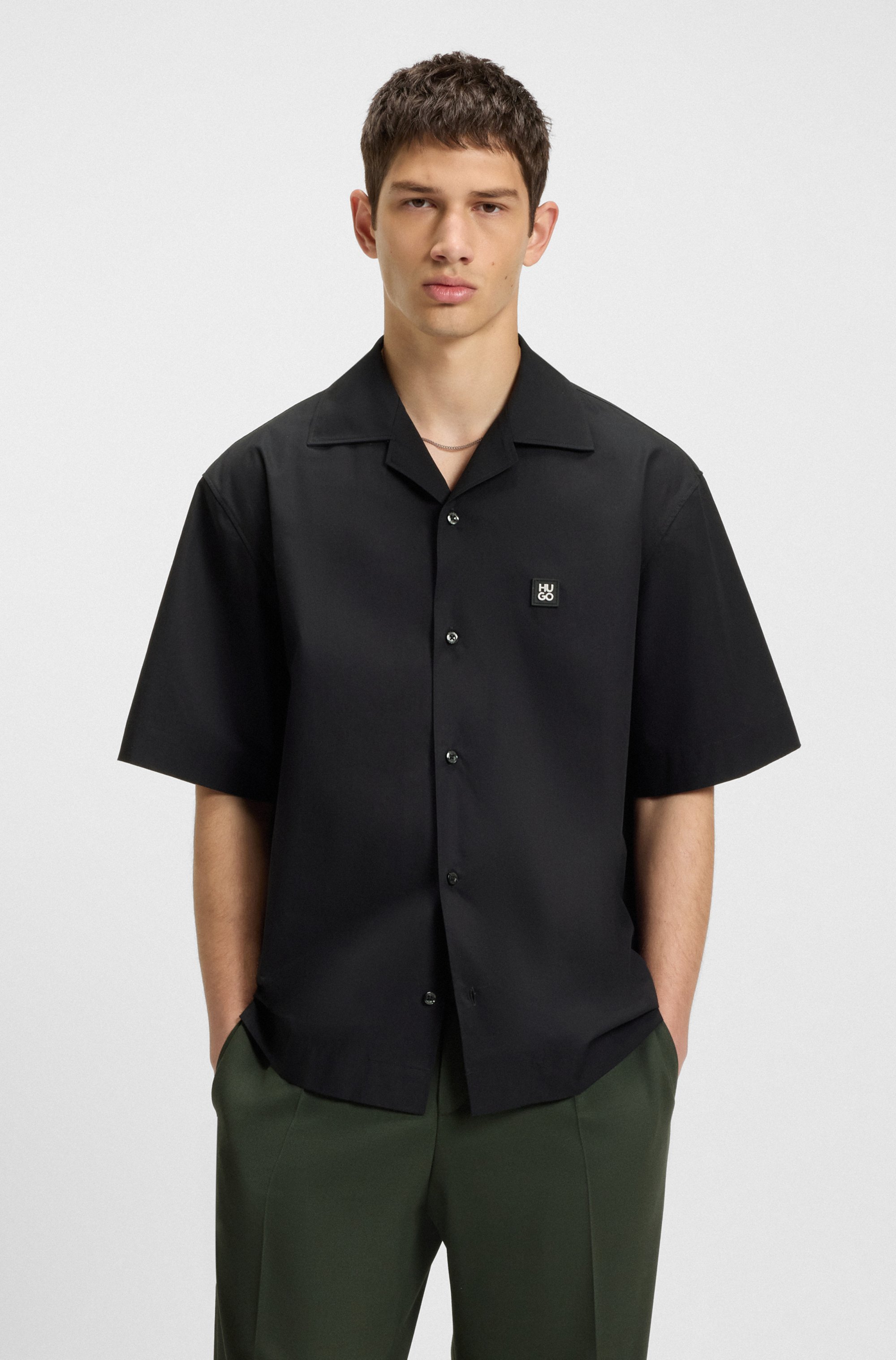 Oversized-fit shirt in paper-touch cotton