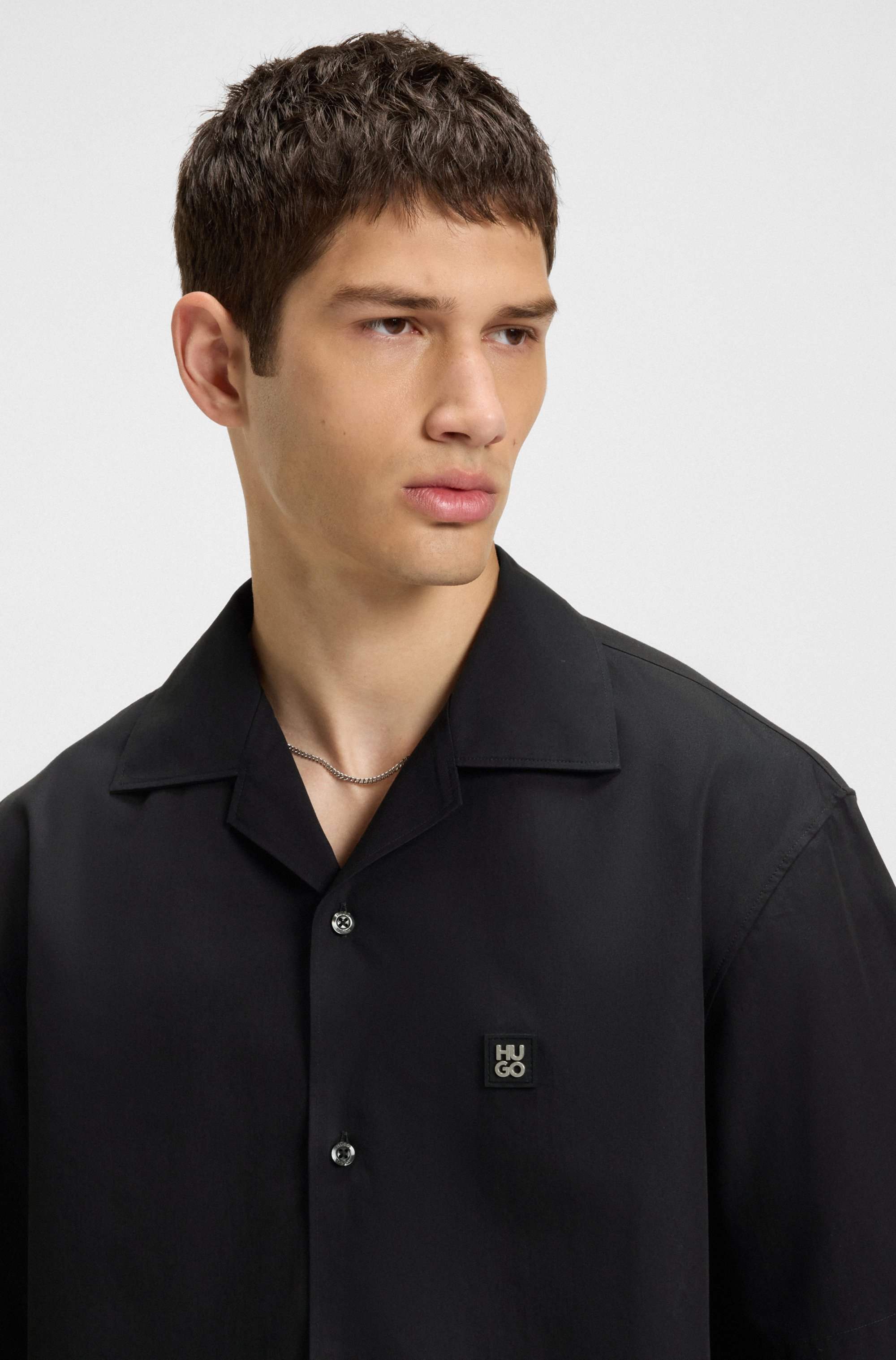 Oversized-fit shirt in paper-touch cotton