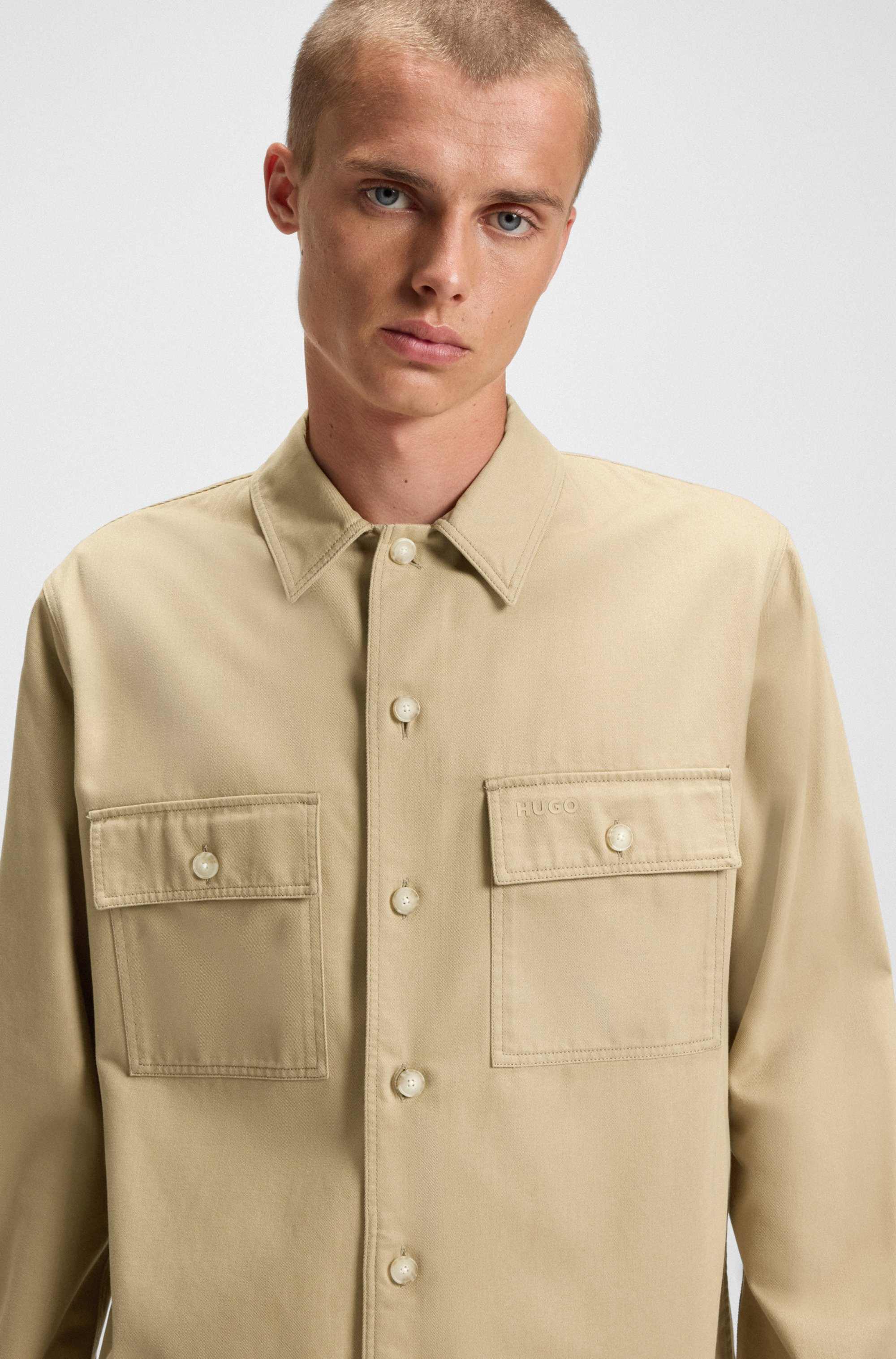 Oversized-fit shirt in cotton gabardine with chest pockets