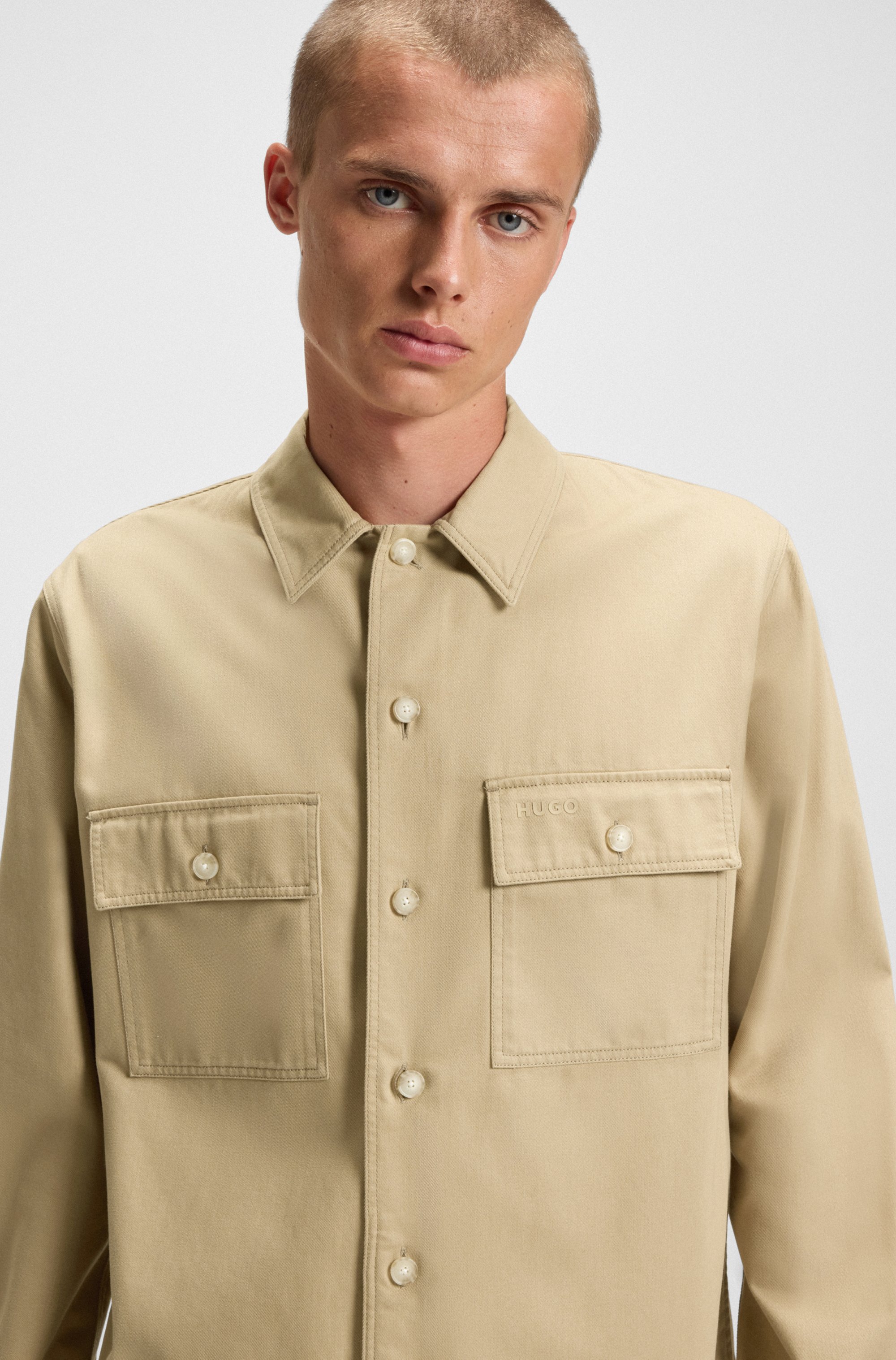 Oversized-fit shirt in cotton gabardine with chest pockets