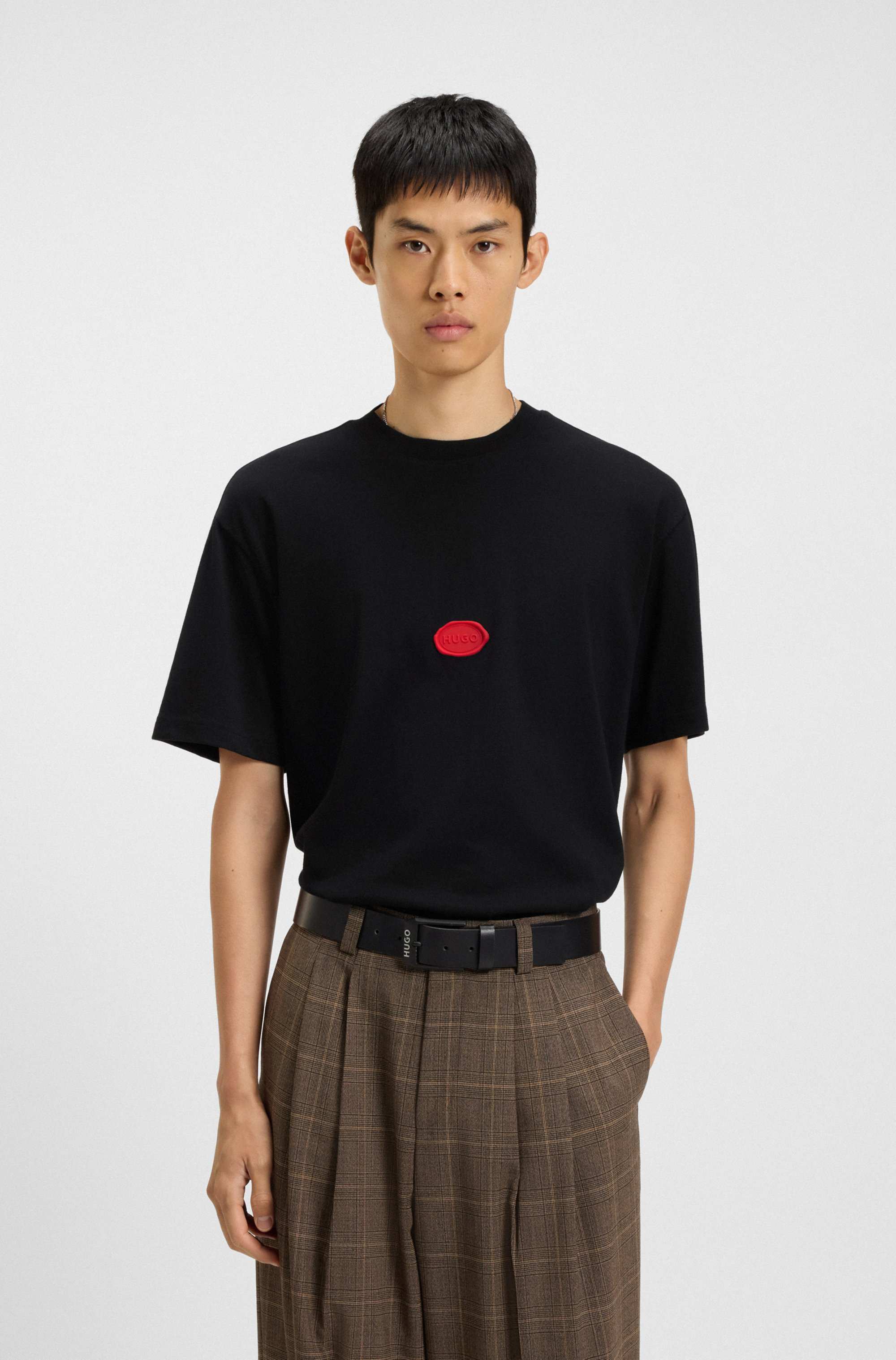 Cotton-jersey T-shirt with wax-stamp logo