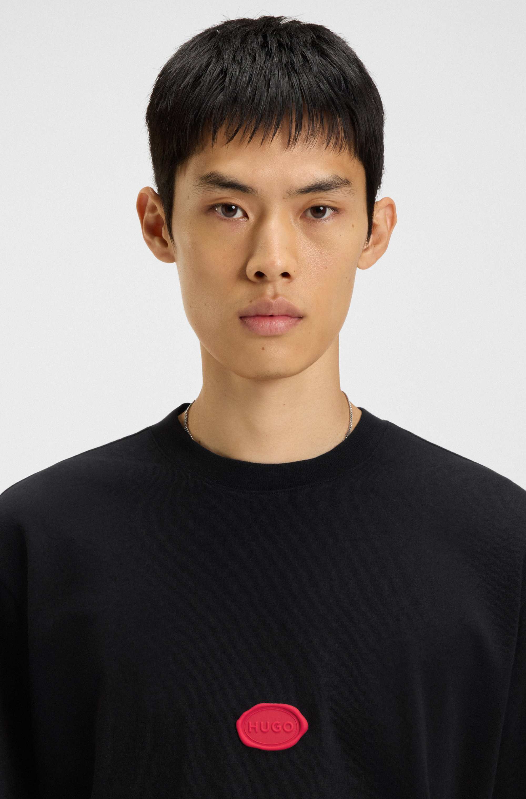 Cotton-jersey T-shirt with wax-stamp logo