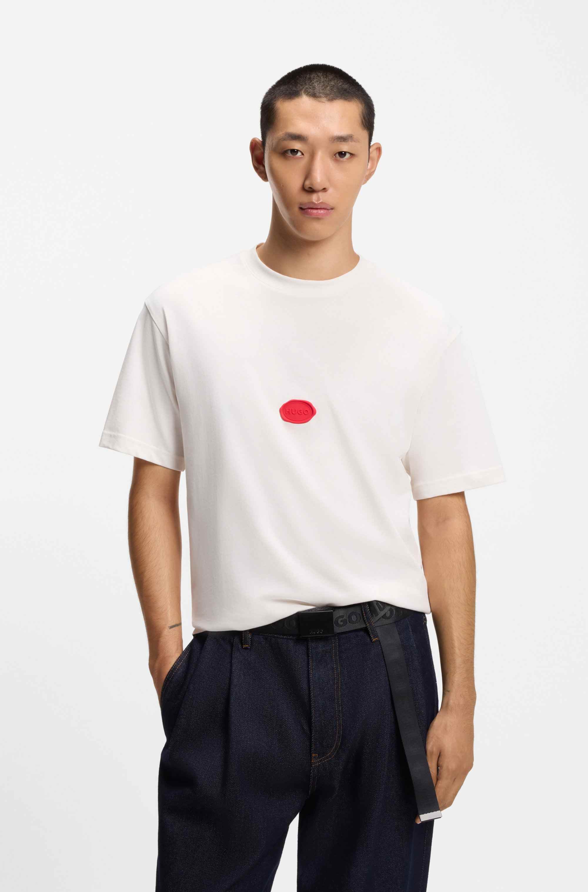 Cotton-jersey T-shirt with wax-stamp logo