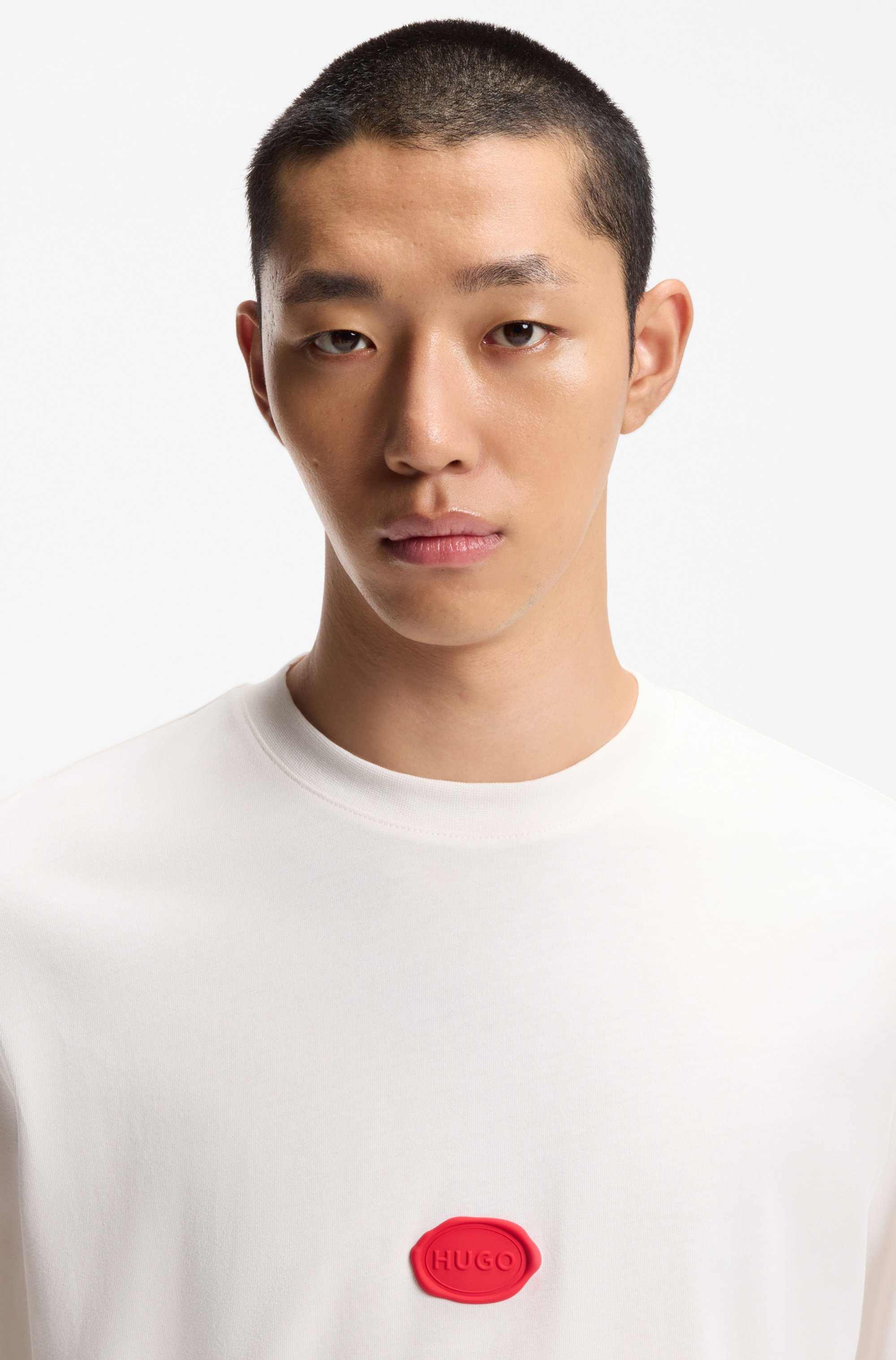 Cotton-jersey T-shirt with wax-stamp logo