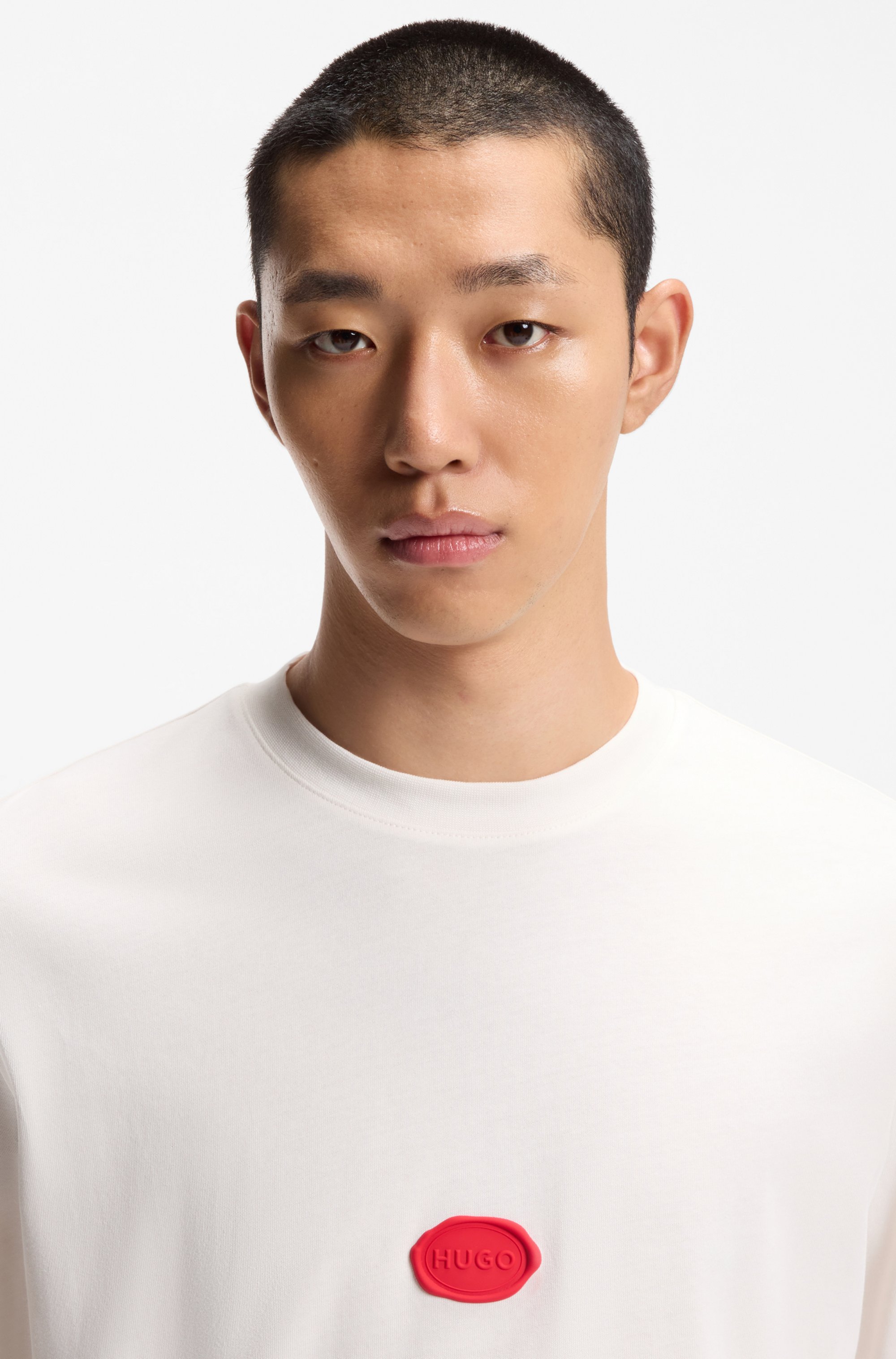 Cotton-jersey T-shirt with wax-stamp logo