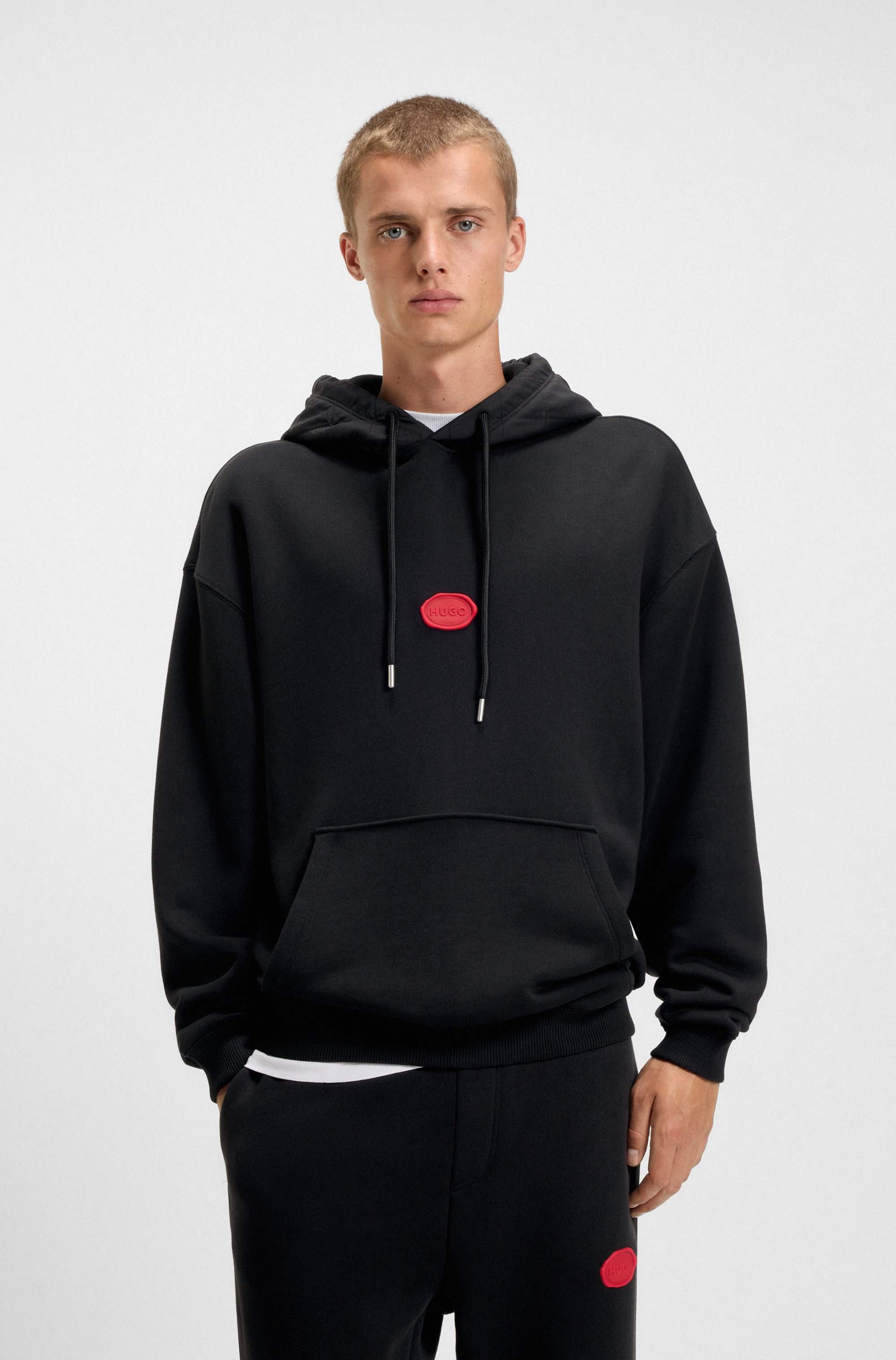 Cotton-blend hoodie with waxed-stamp logo