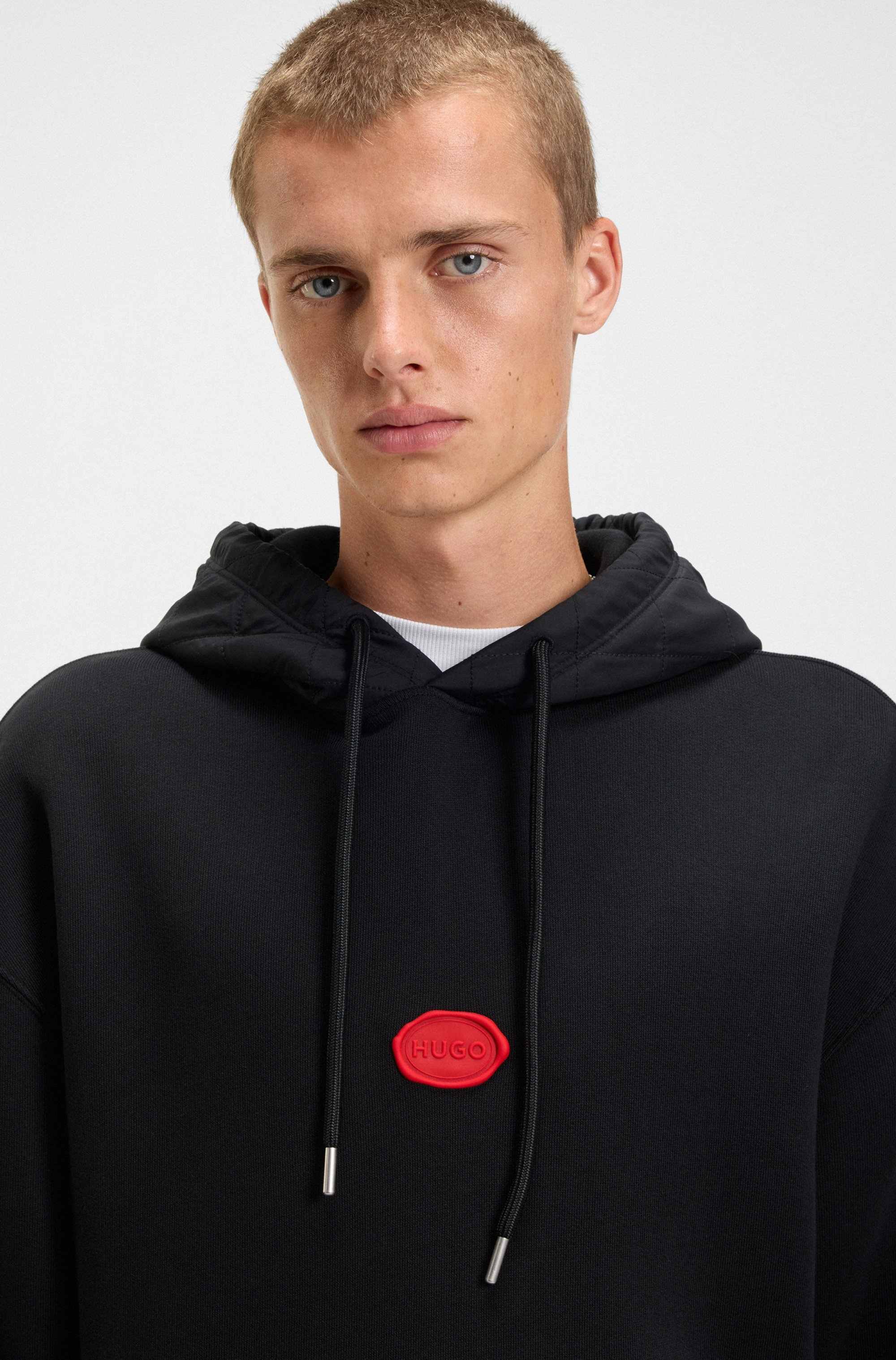 Cotton-blend hoodie with waxed-stamp logo