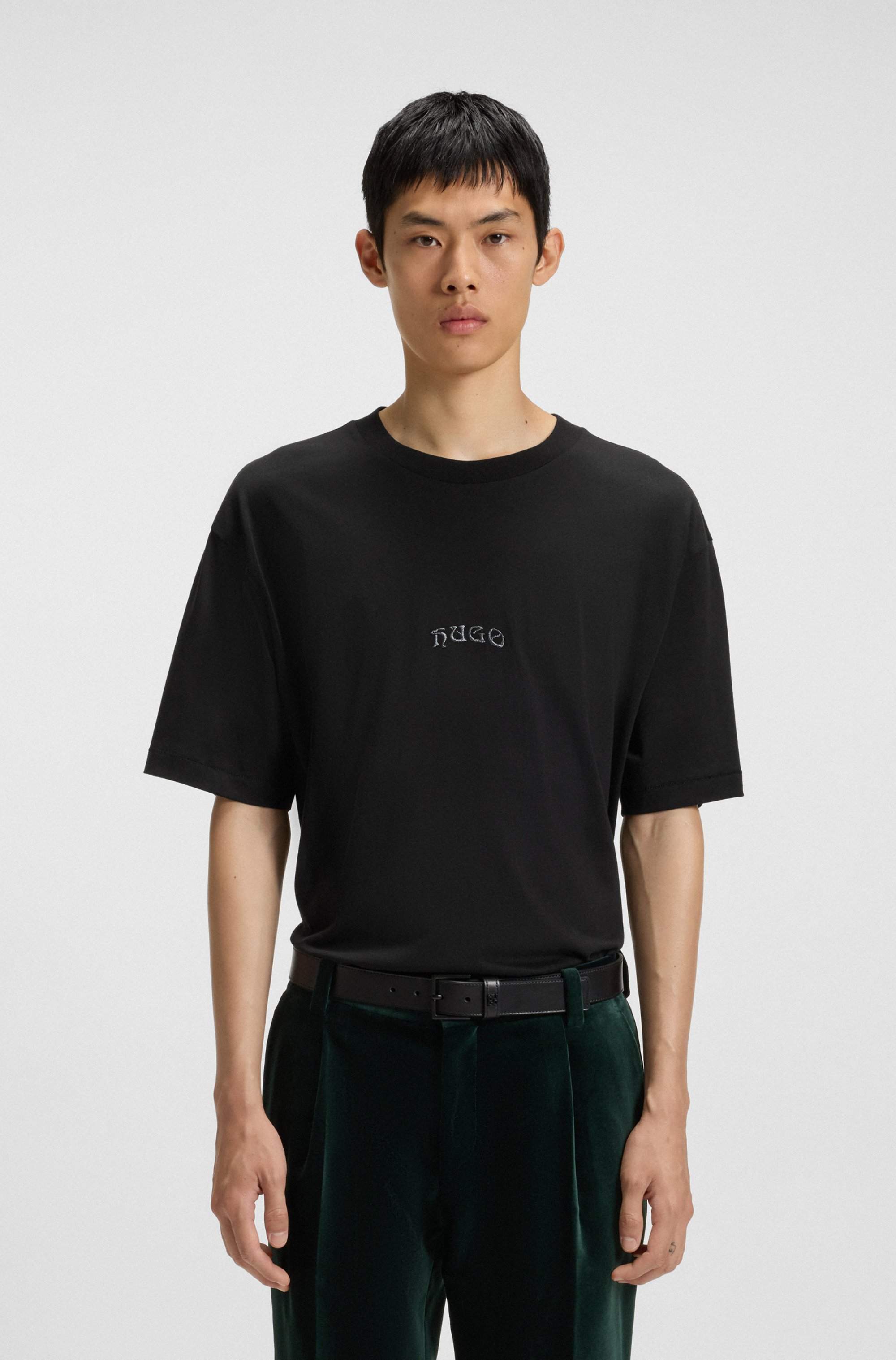 Cotton-jersey T-shirt with embroidered logos