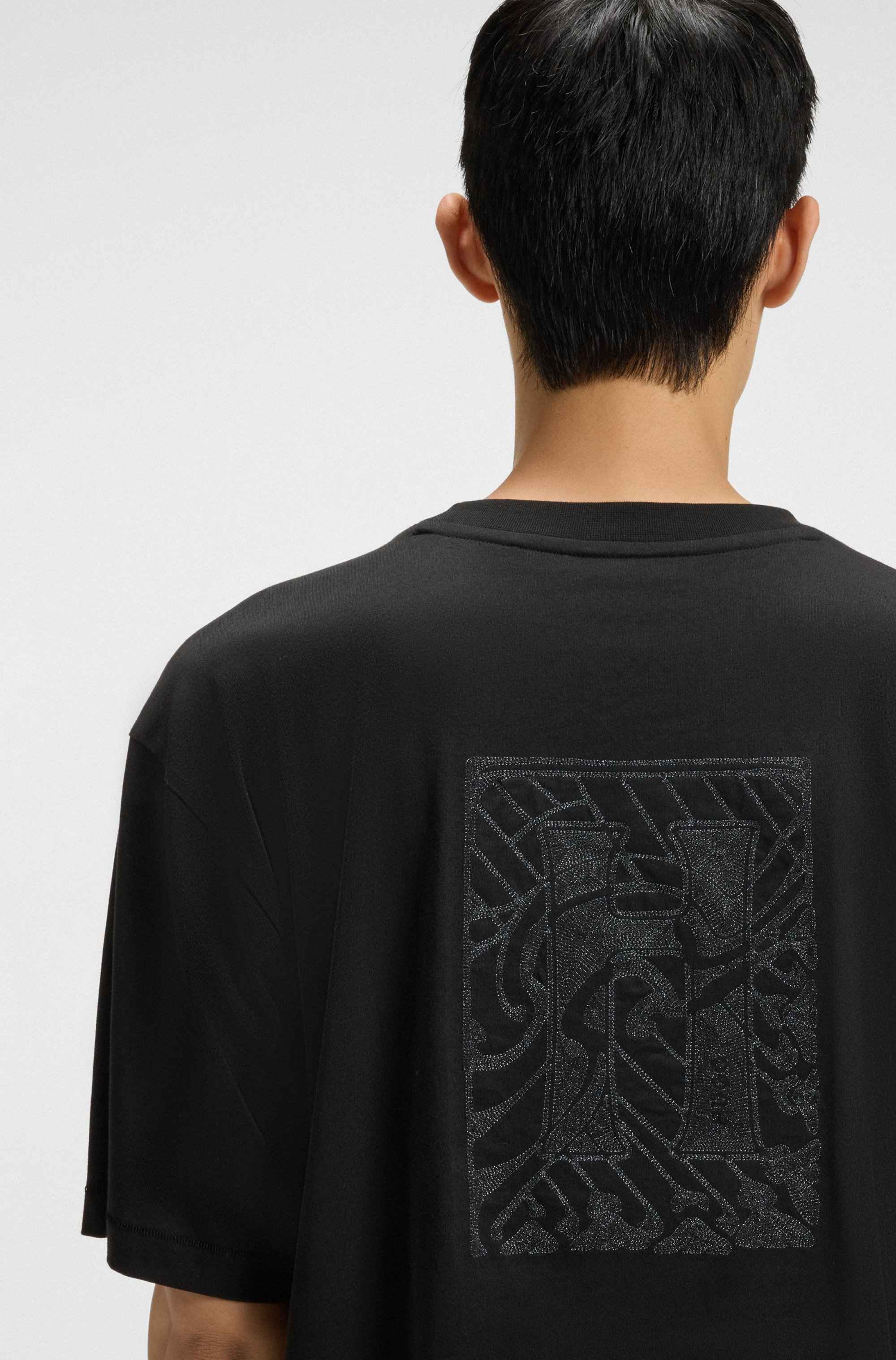Cotton-jersey T-shirt with embroidered logos