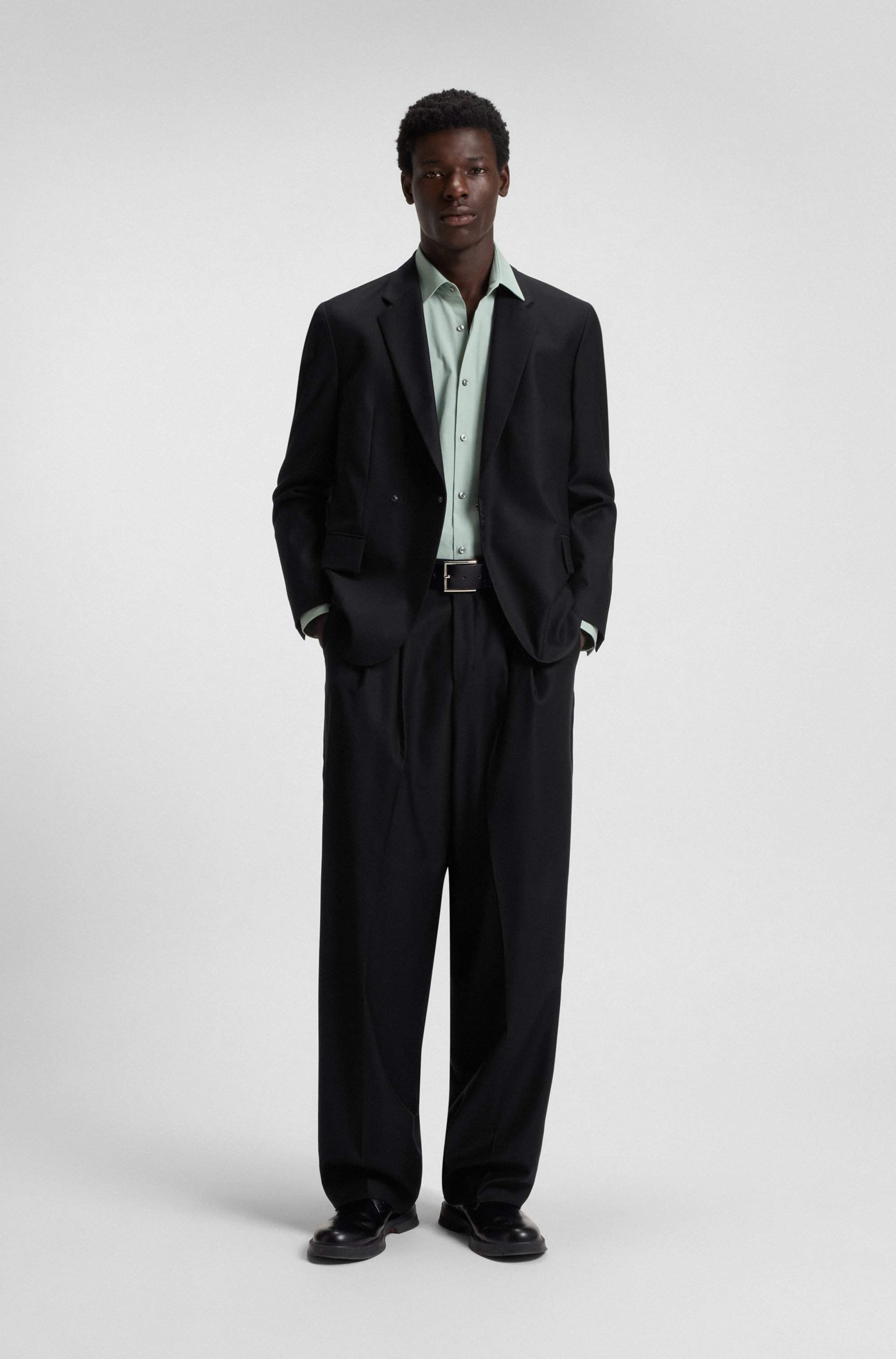 Modern-fit trousers in wool-blend twill