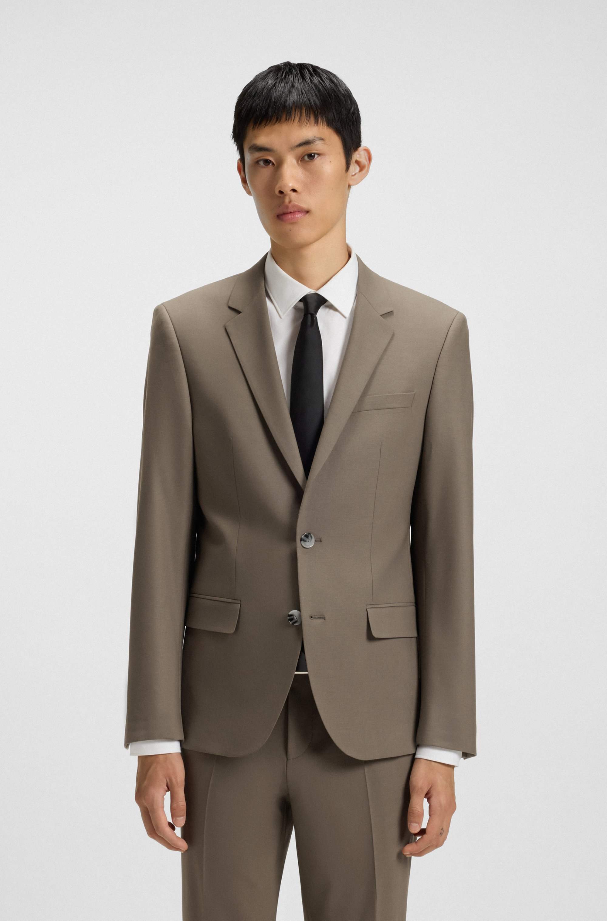 Two-piece slim-fit suit in wool-blend poplin