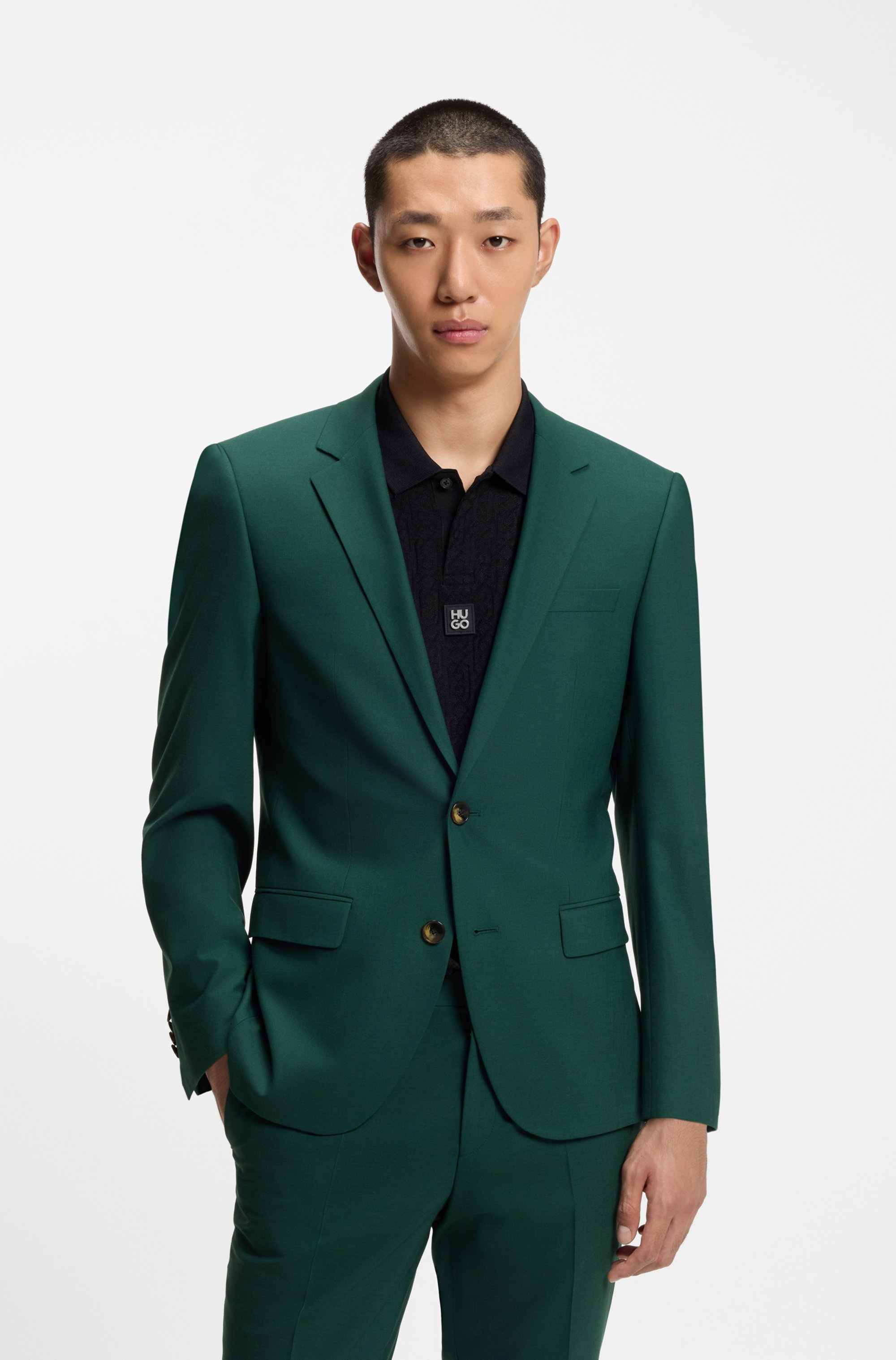 Two-piece slim-fit suit in wool-blend poplin