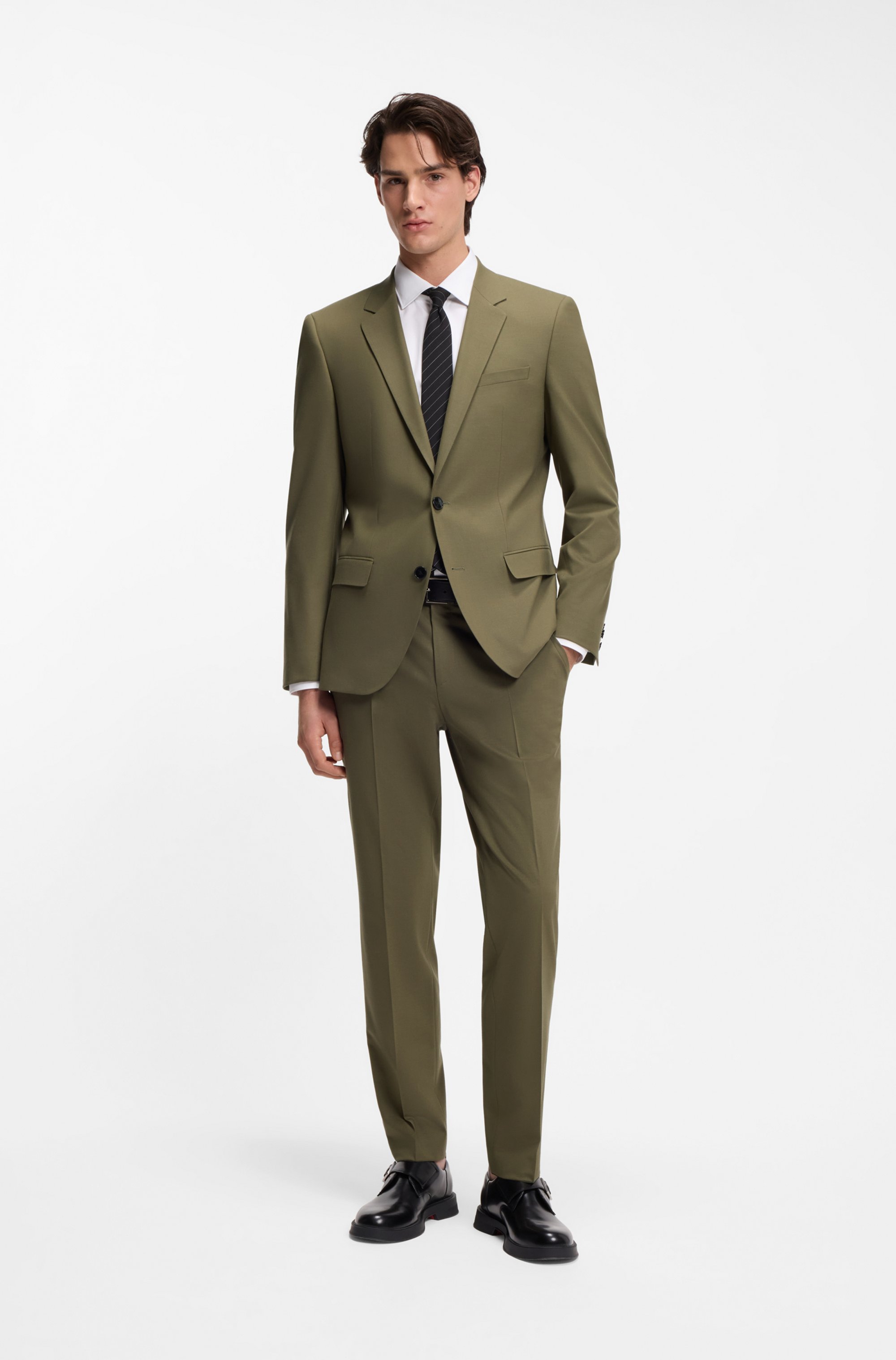 Two-piece slim-fit suit in wool-blend poplin