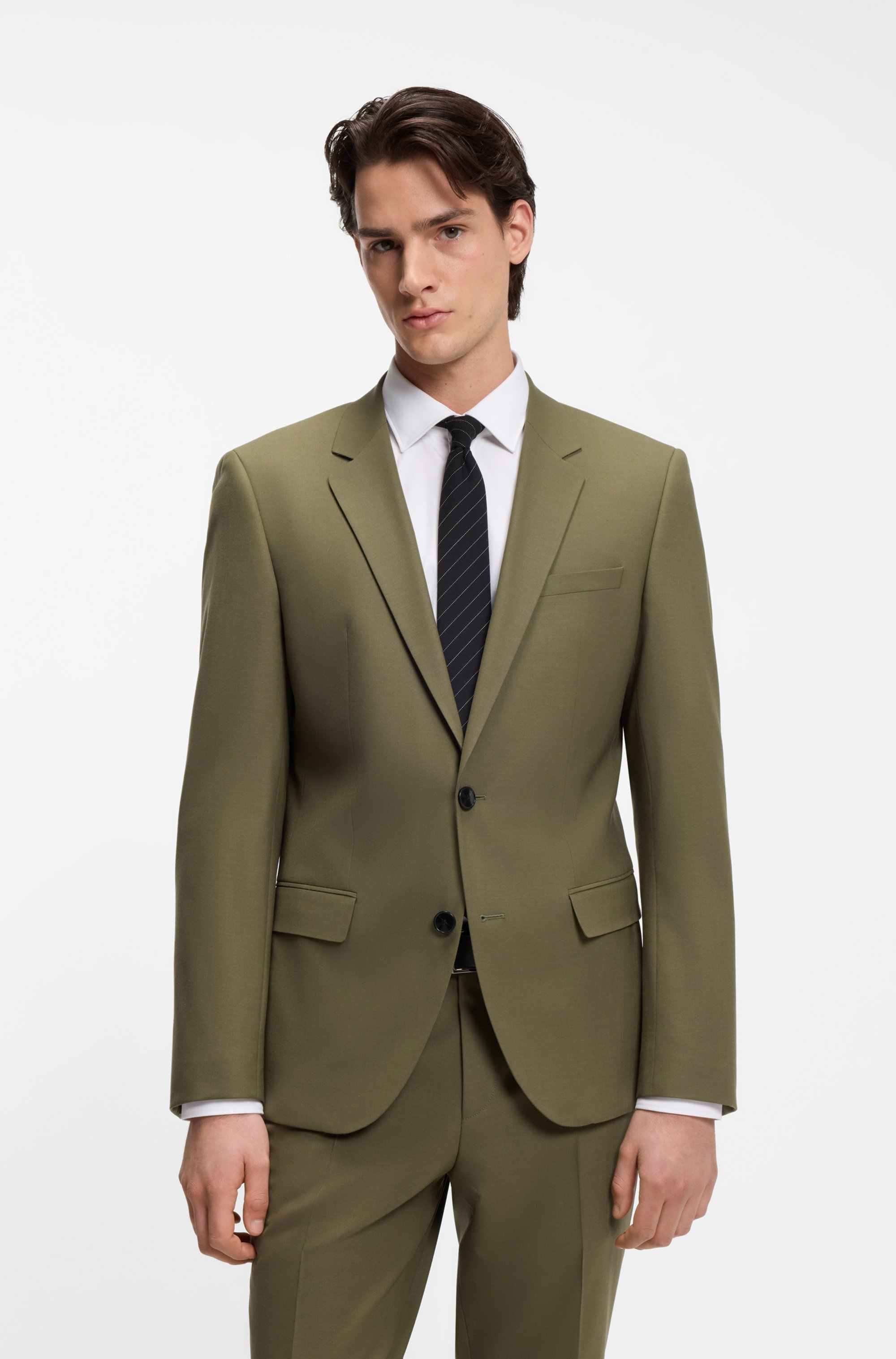 Two-piece slim-fit suit in wool-blend poplin