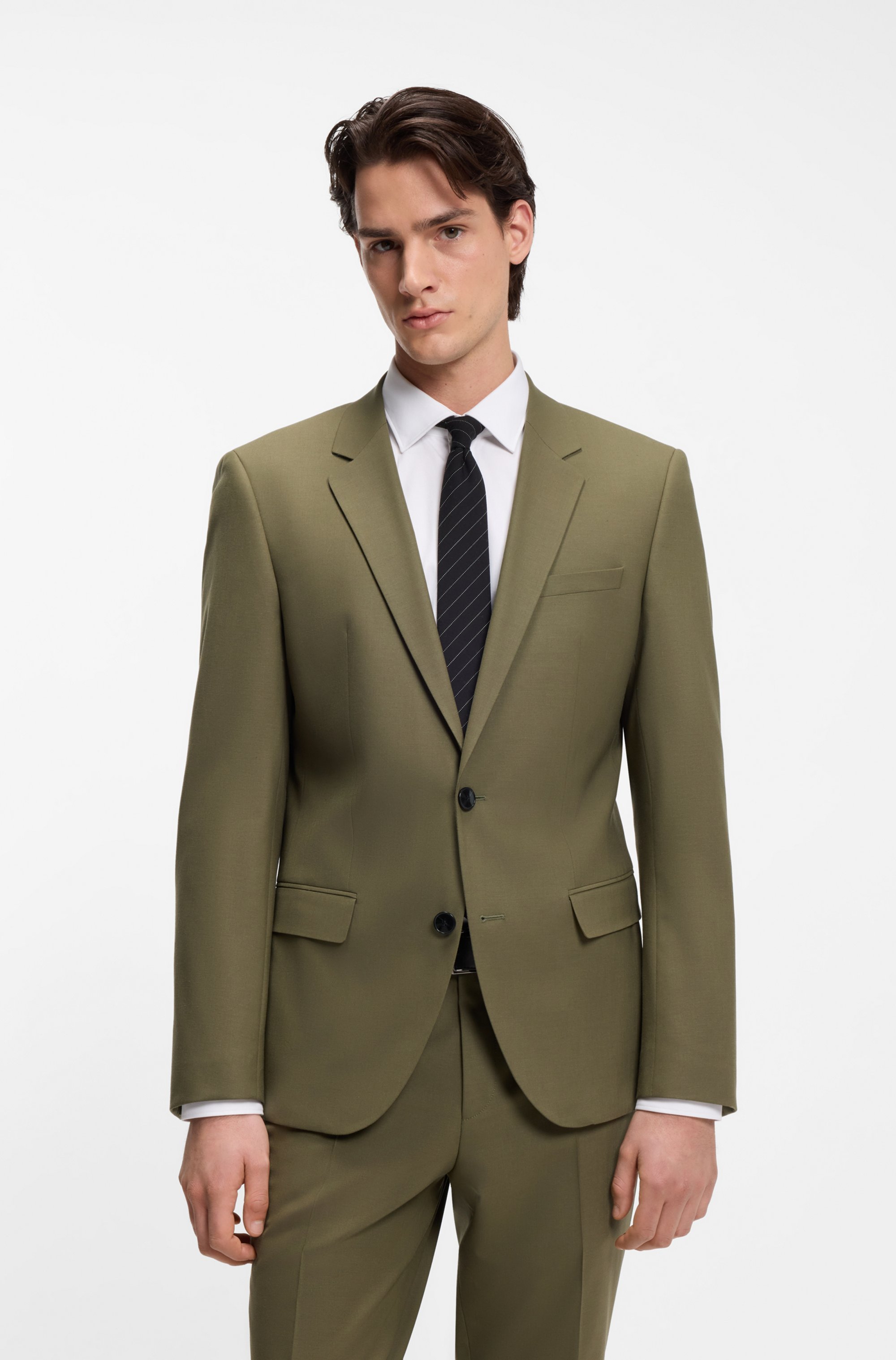 Two-piece slim-fit suit in wool-blend poplin