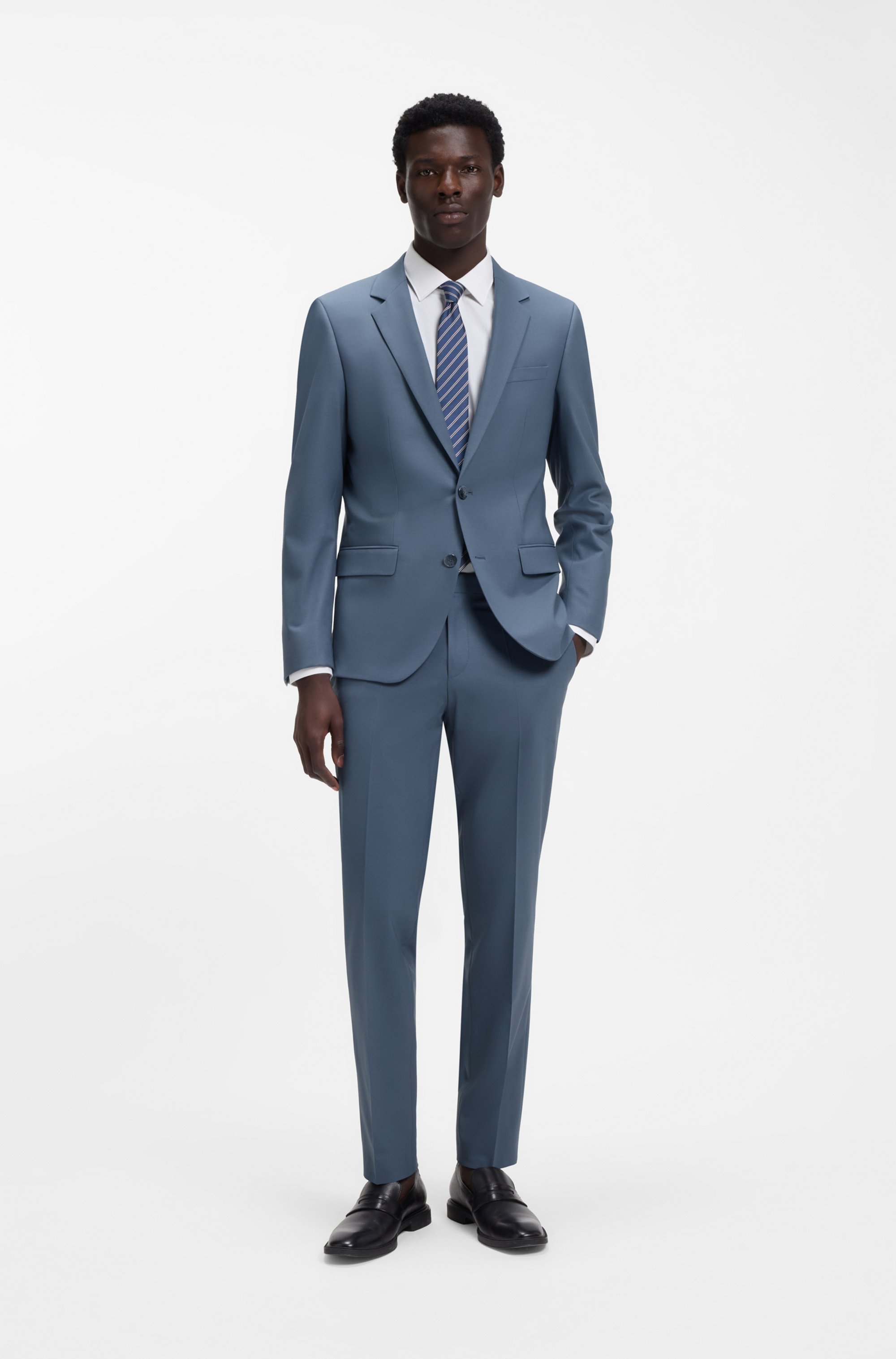 Two-piece slim-fit suit in wool-blend poplin