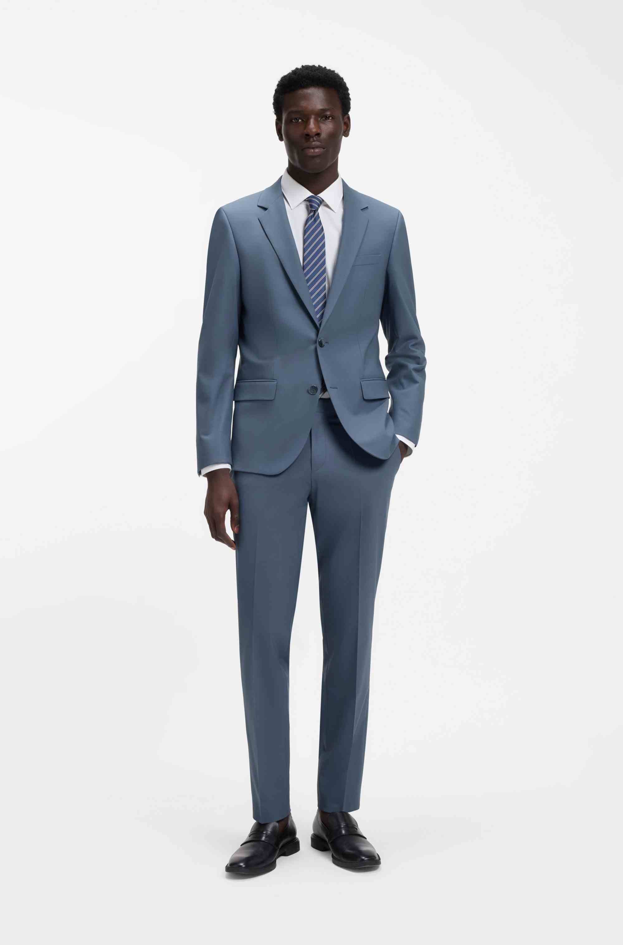 Two-piece slim-fit suit in wool-blend poplin