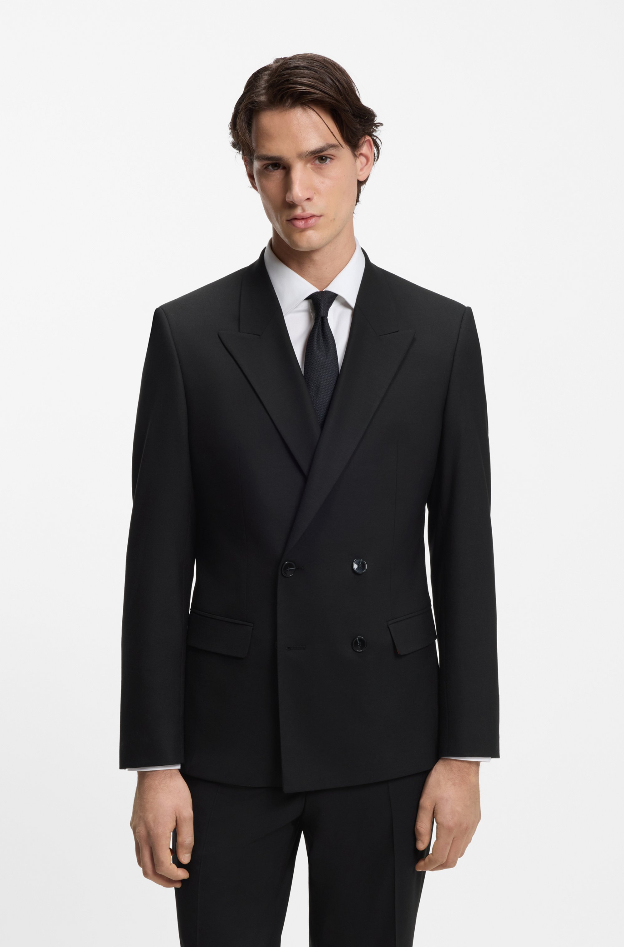 Slim-fit jacket in wool-blend poplin