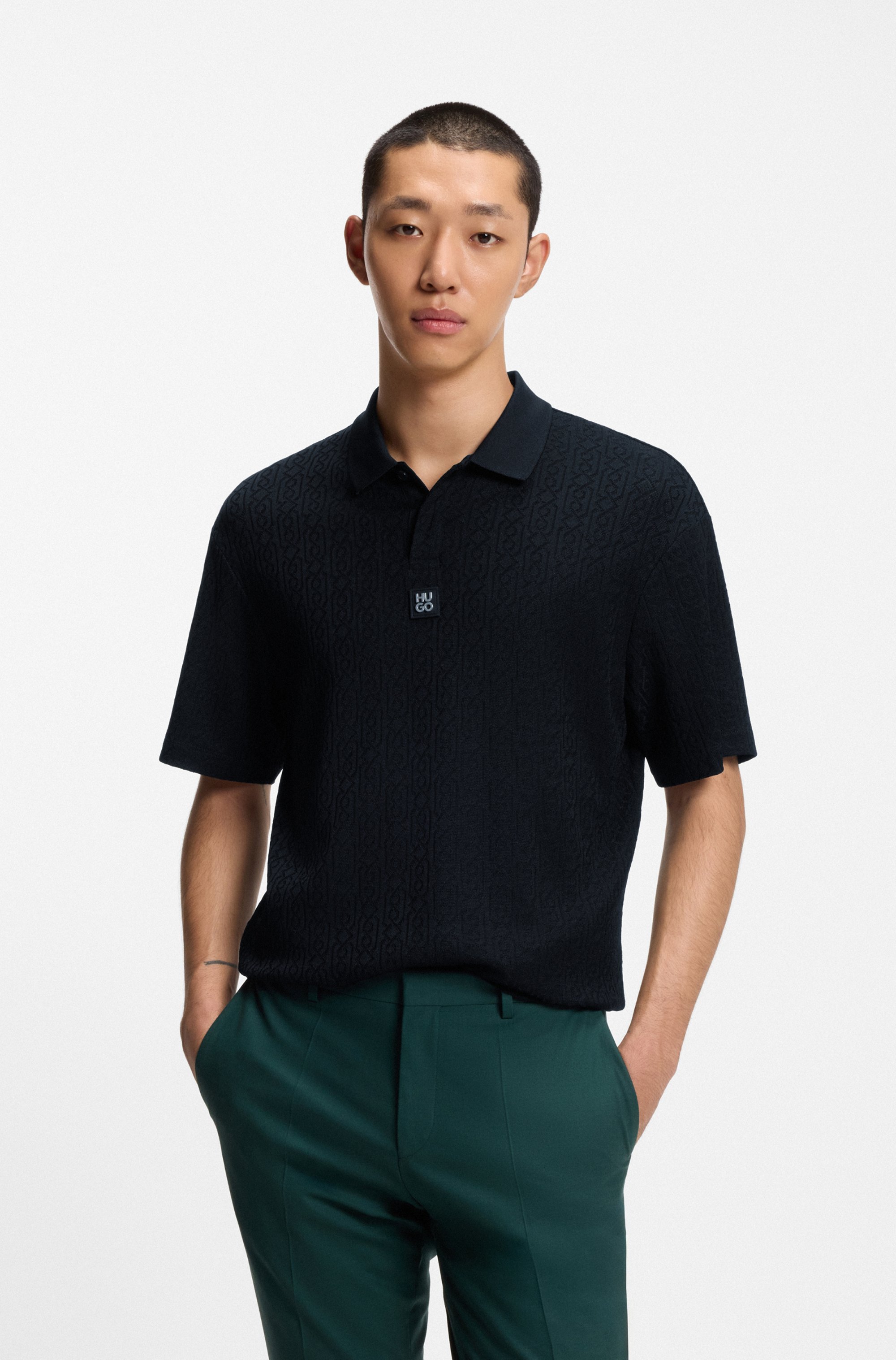Relaxed-fit polo shirt with jacquard pattern