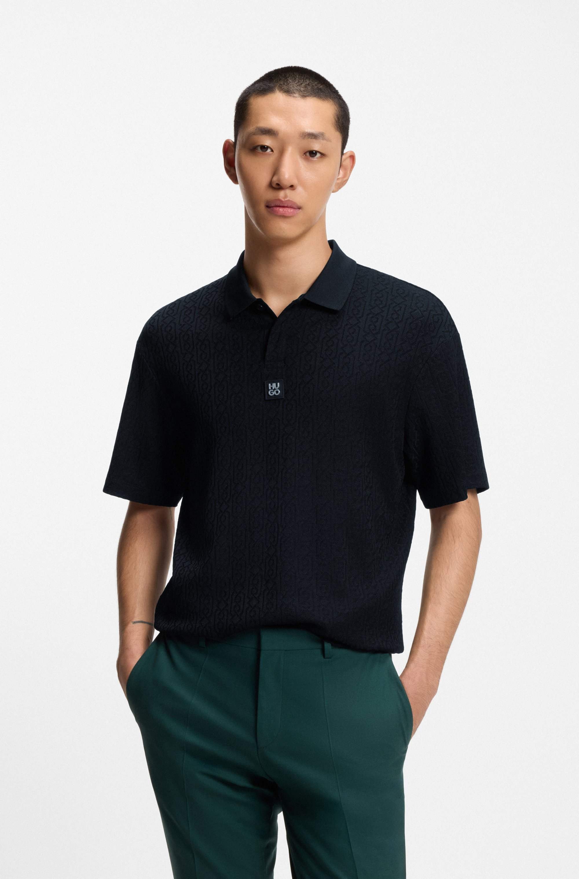 Relaxed-fit polo shirt with jacquard pattern
