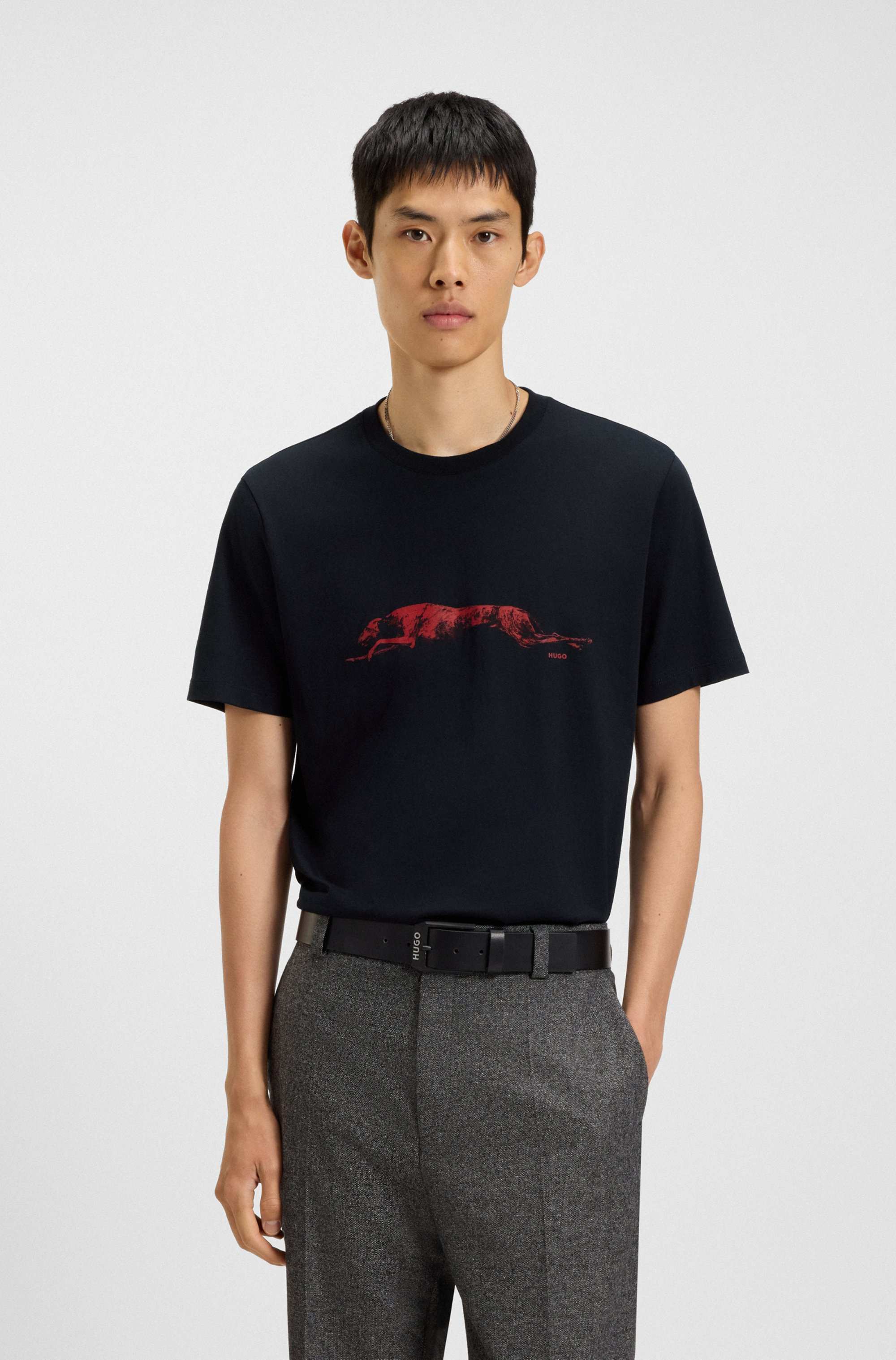 Cotton-jersey T-shirt with dog artwork