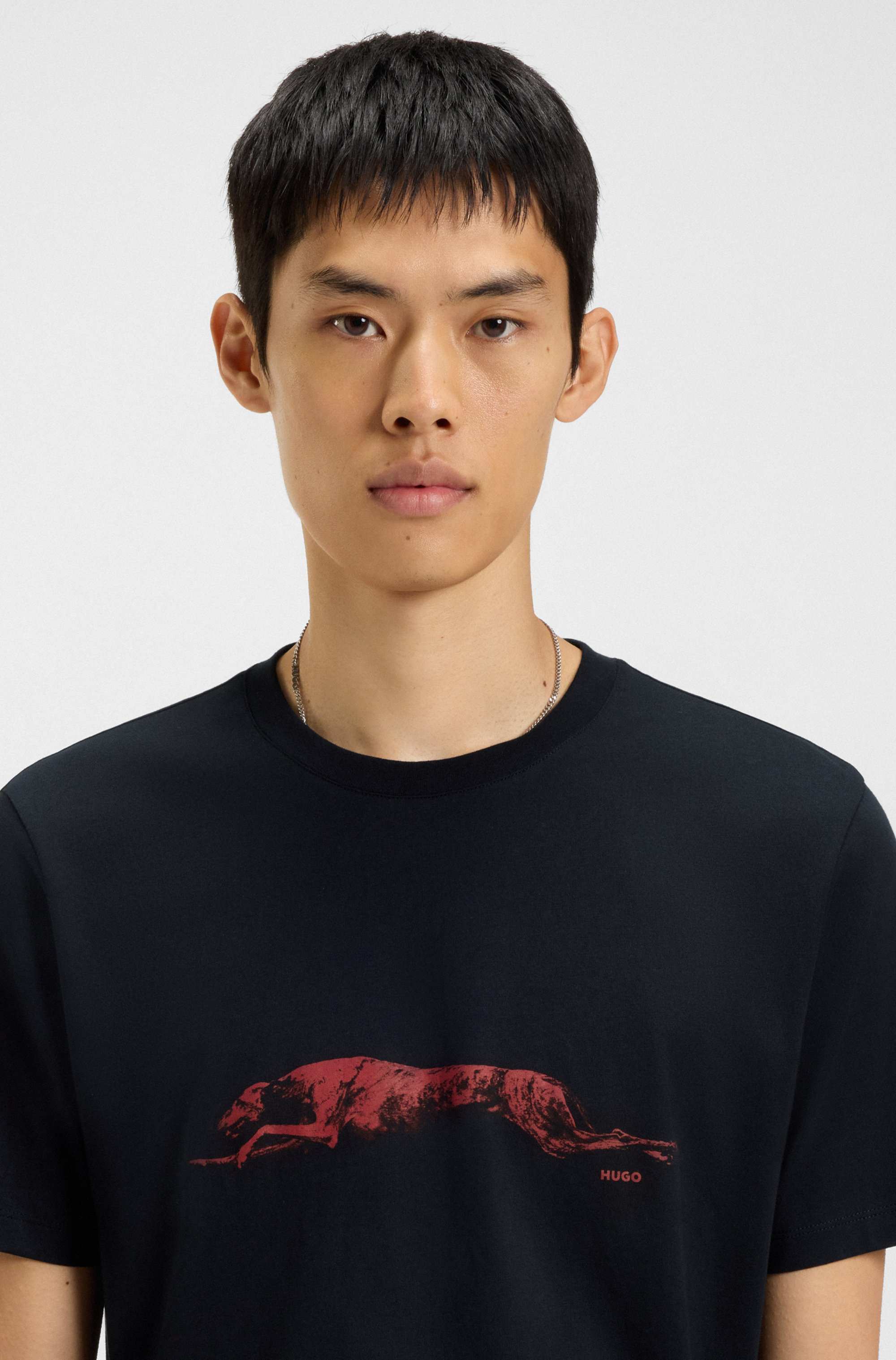 Cotton-jersey T-shirt with dog artwork