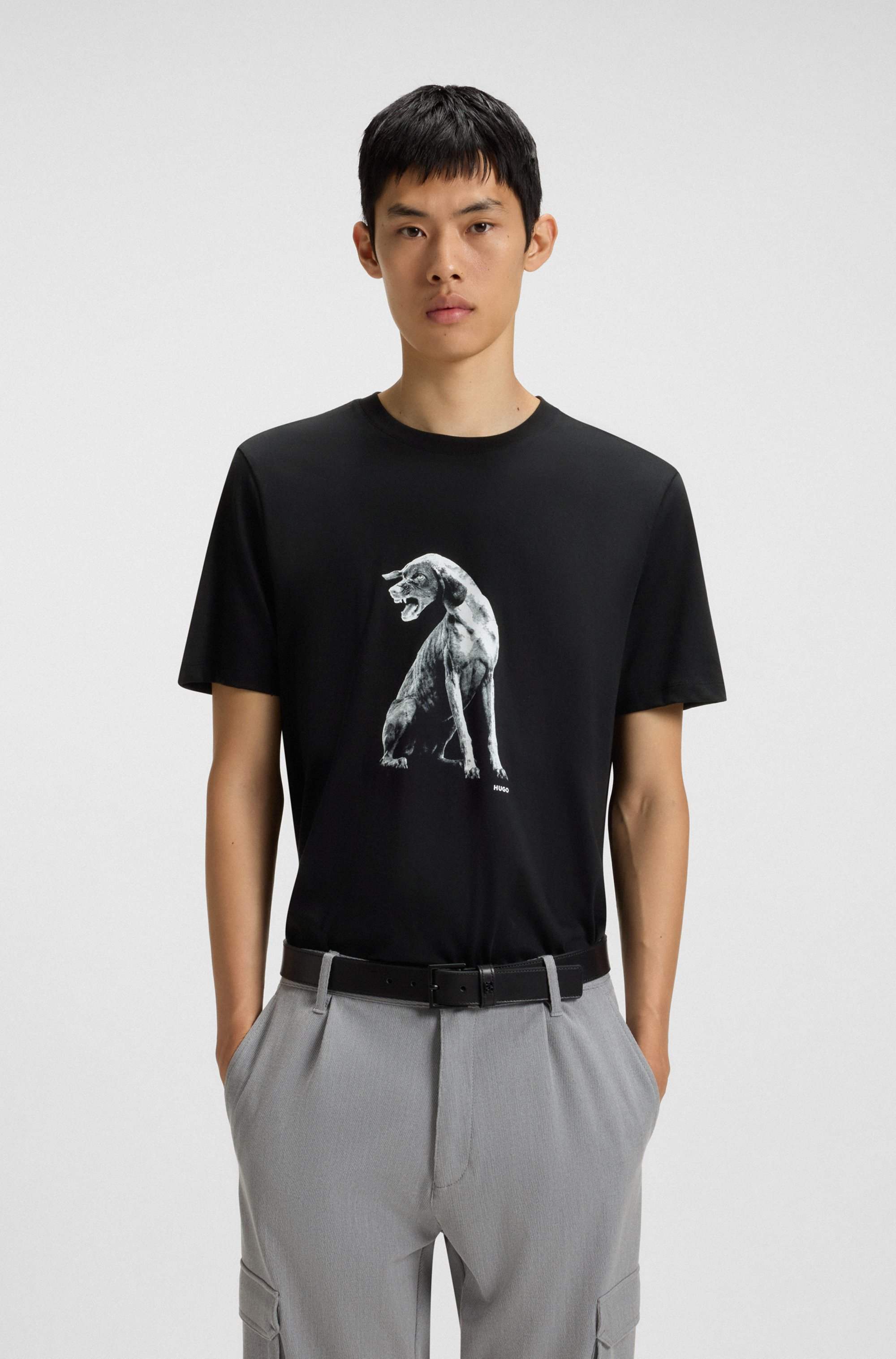 Cotton-jersey T-shirt with dog artwork