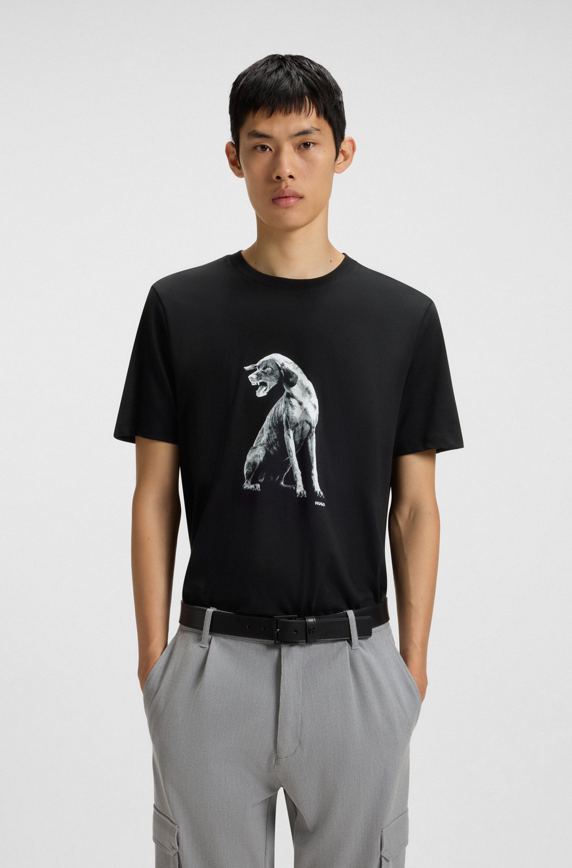 Cotton-jersey T-shirt with dog artwork