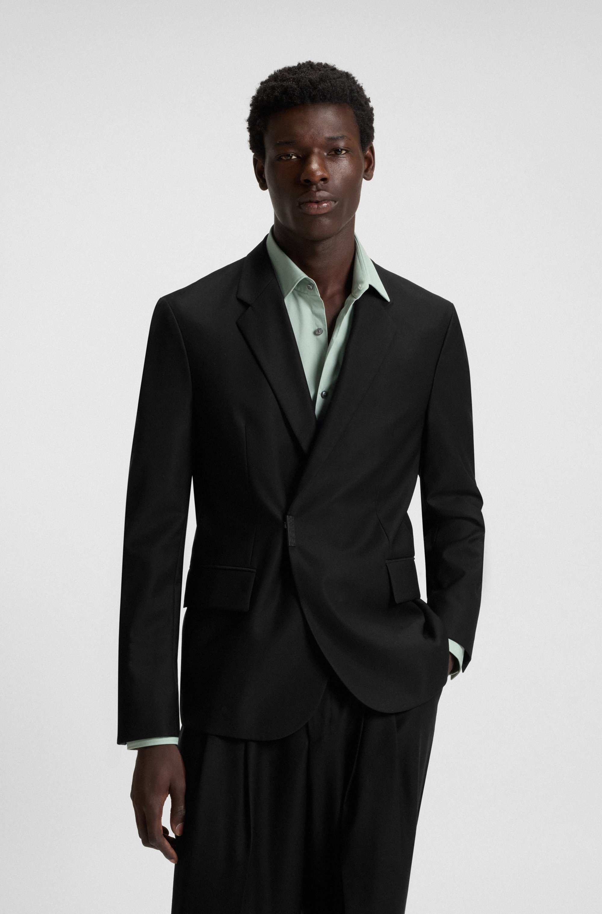 Slim-fit suit jacket with logo closure