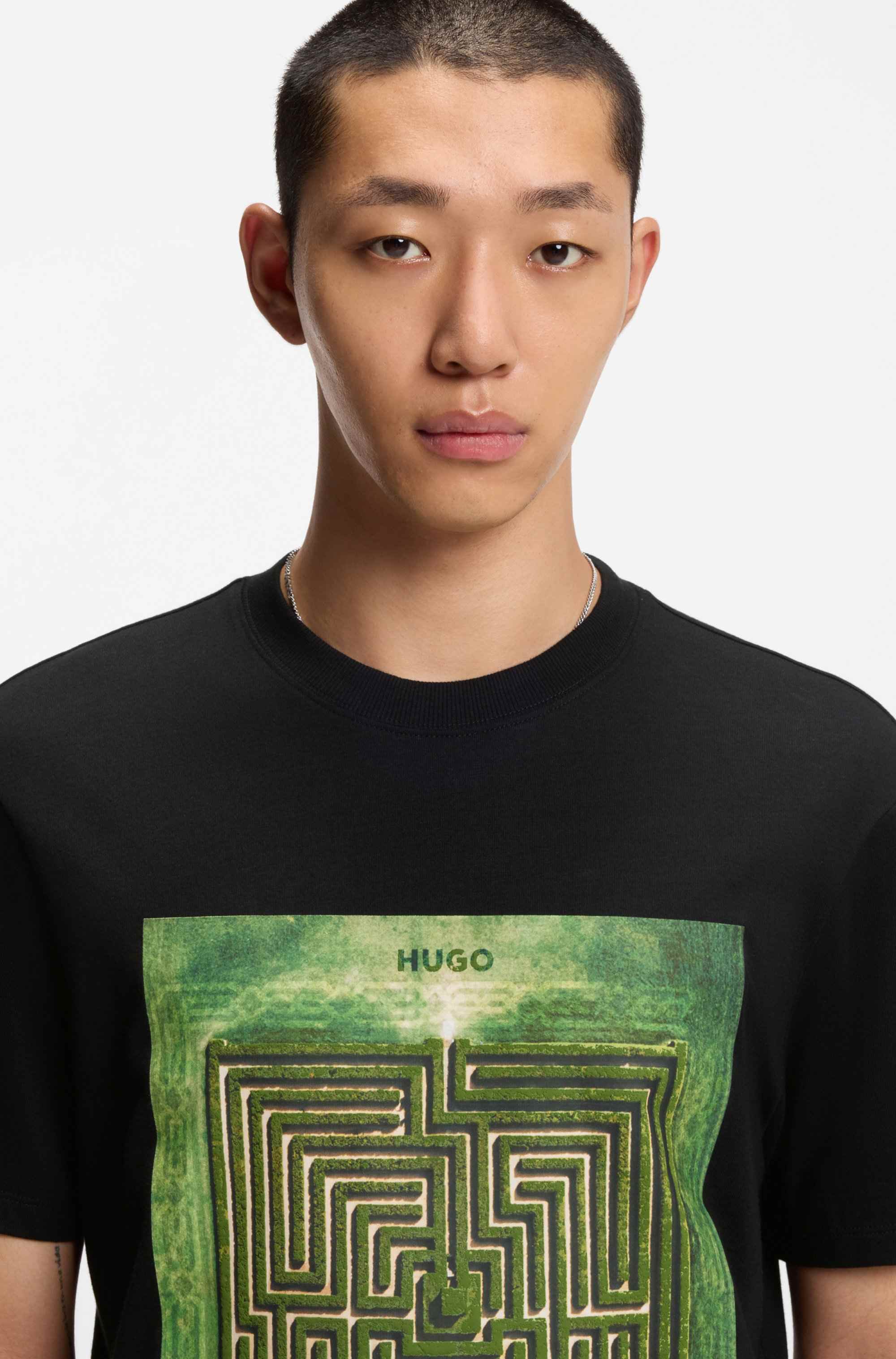 Cotton-jersey T-shirt with maze print