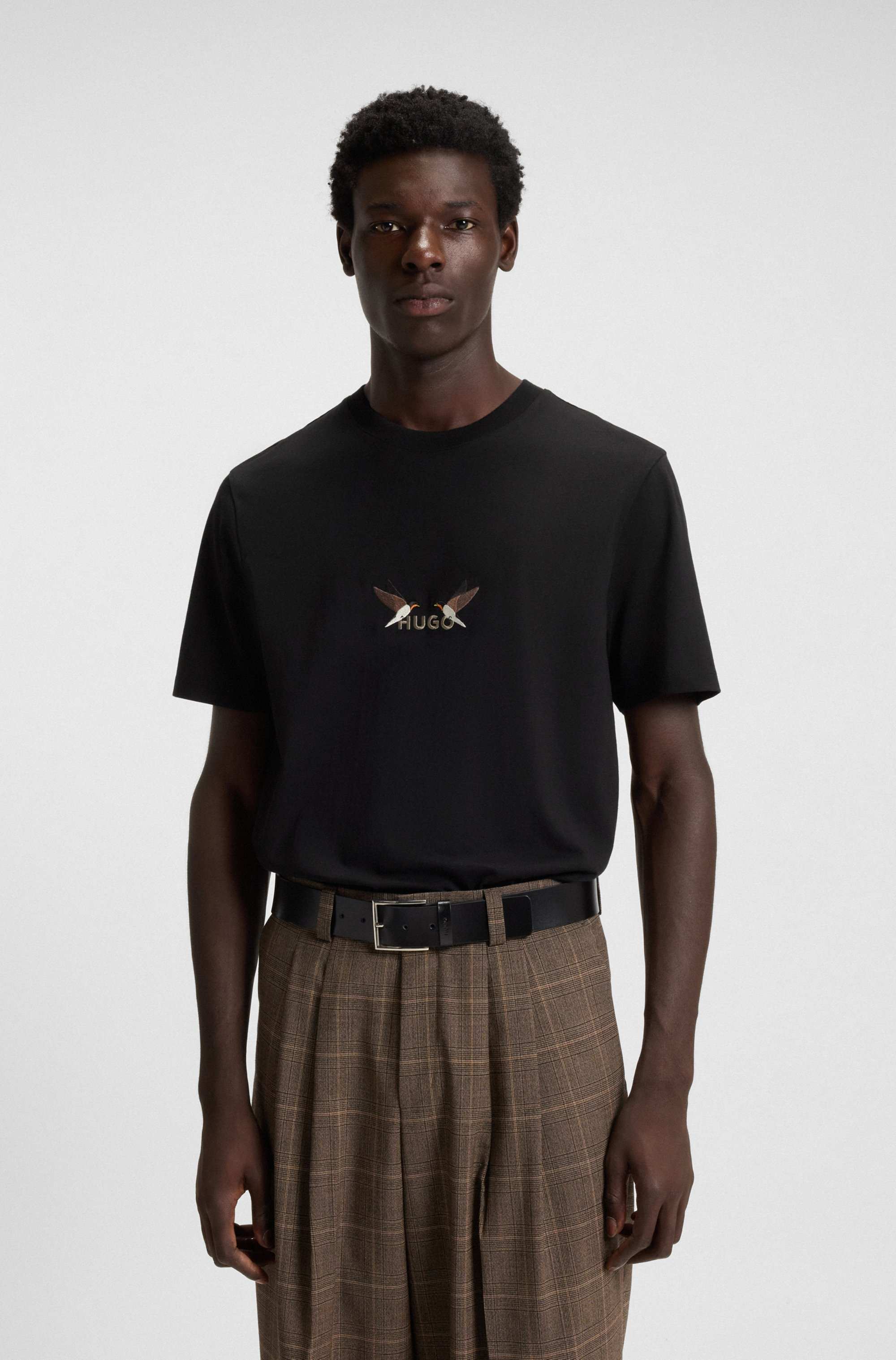 Cotton-jersey T-shirt with embroidered logo artwork