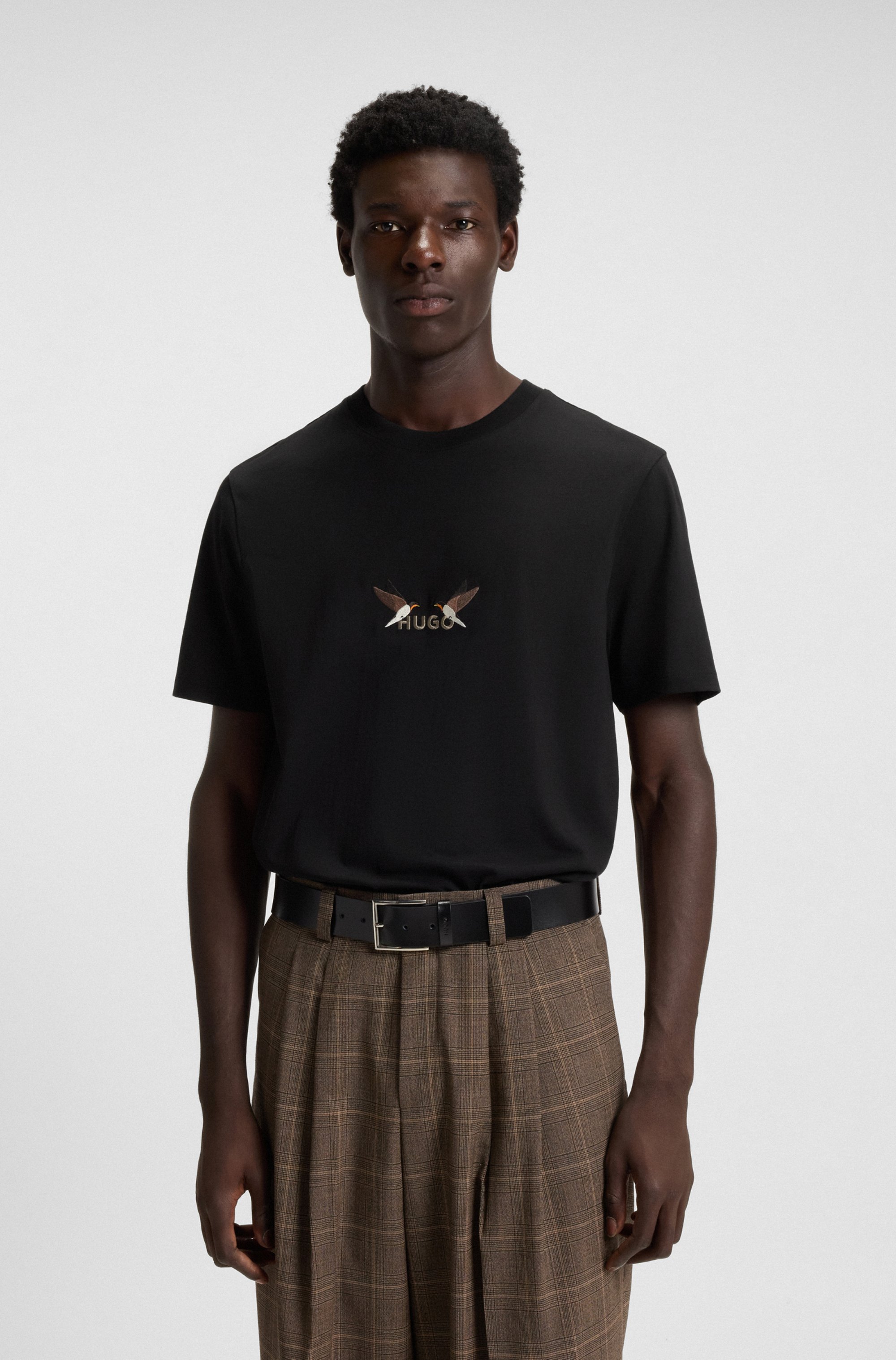 Cotton-jersey T-shirt with embroidered logo artwork