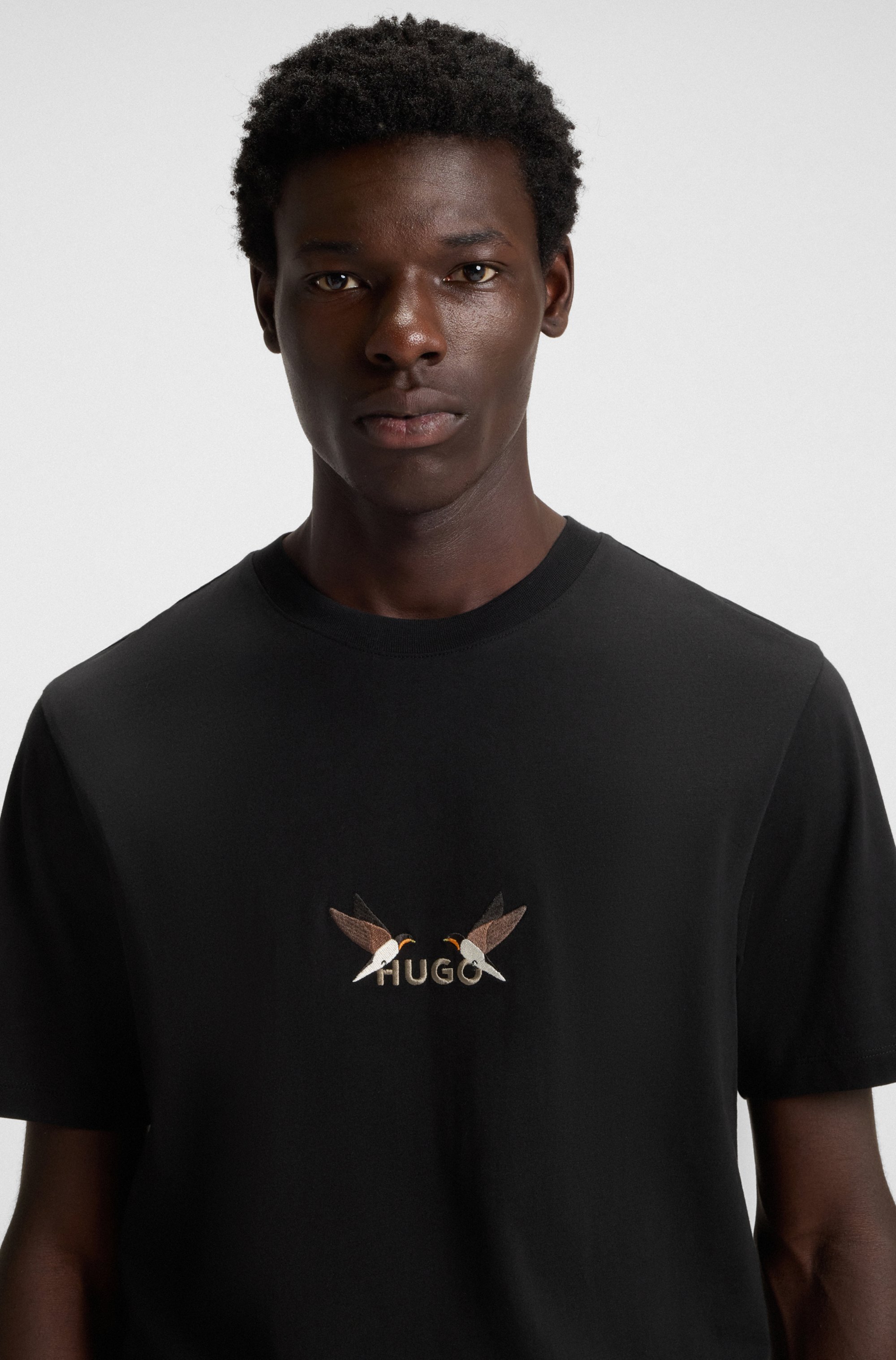 Cotton-jersey T-shirt with embroidered logo artwork