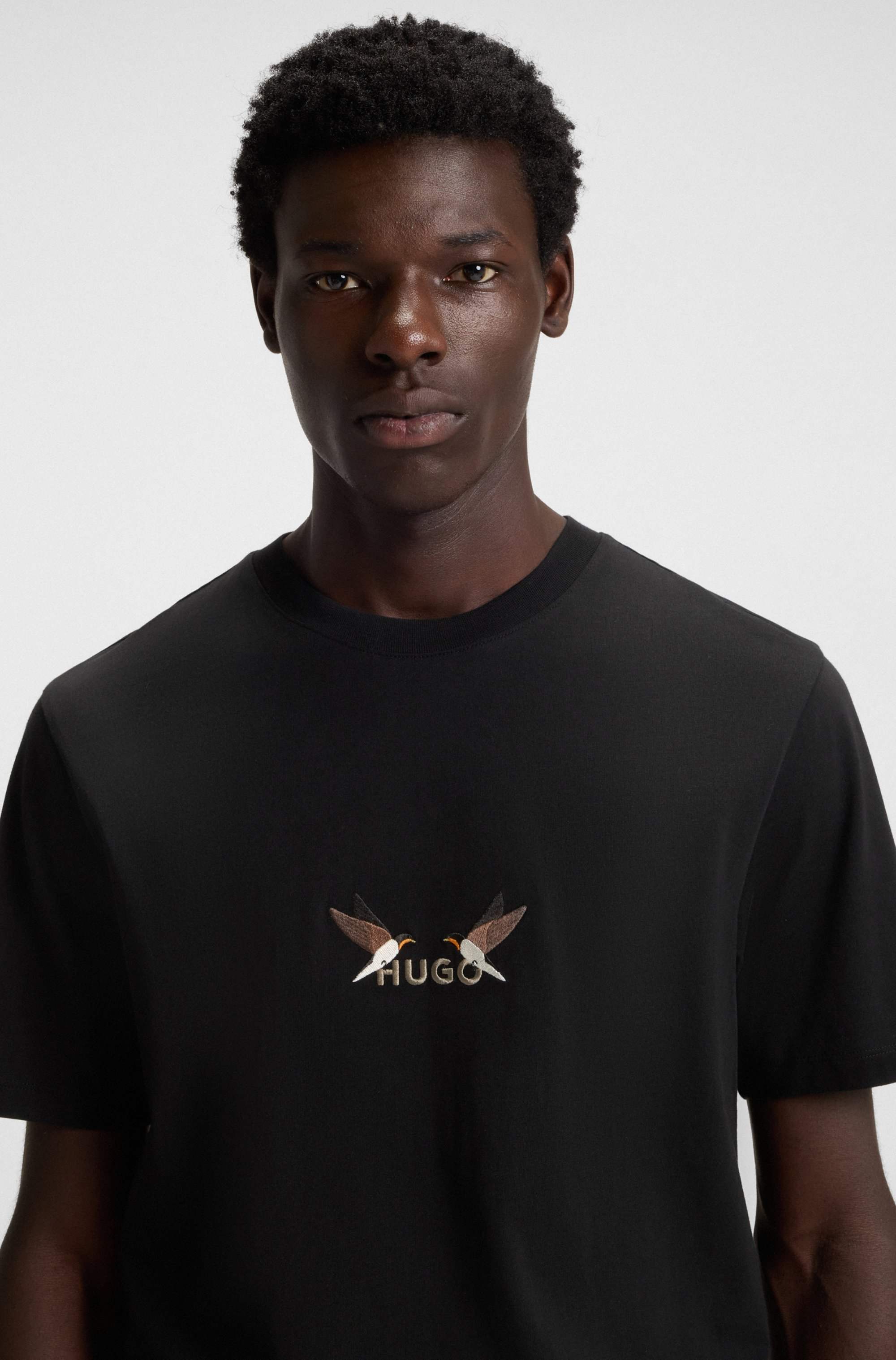 Cotton-jersey T-shirt with embroidered logo artwork