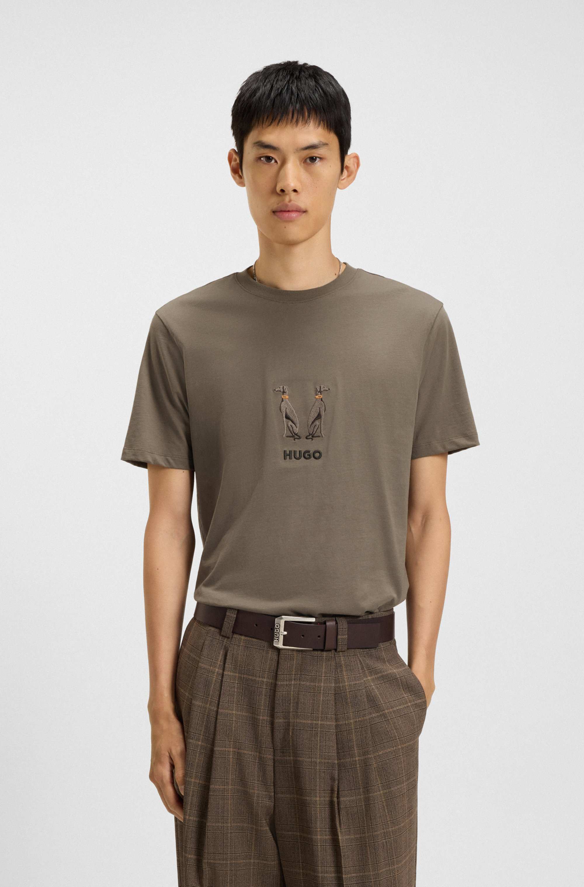 Cotton-jersey T-shirt with embroidered logo artwork