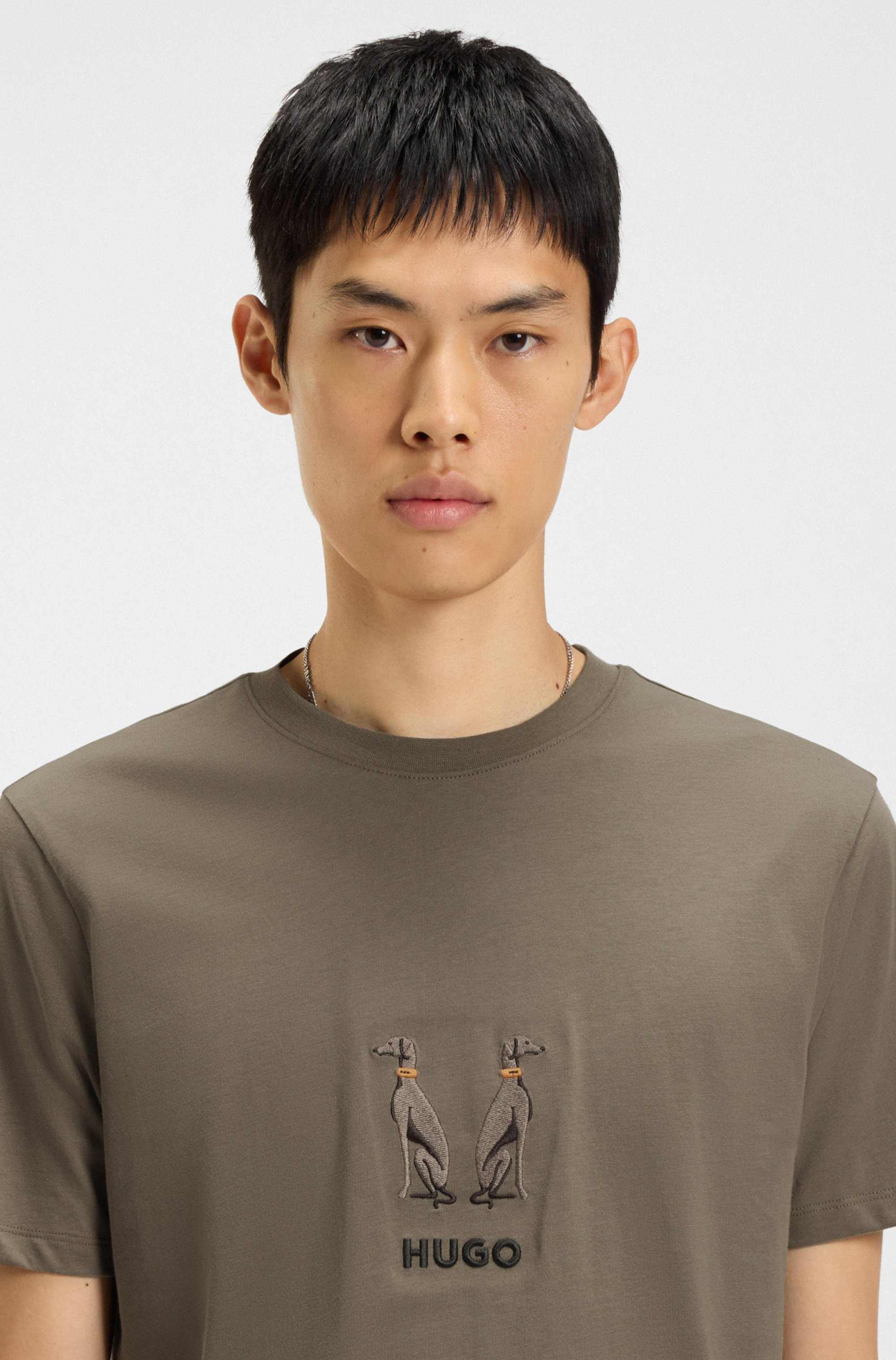 Cotton-jersey T-shirt with embroidered logo artwork