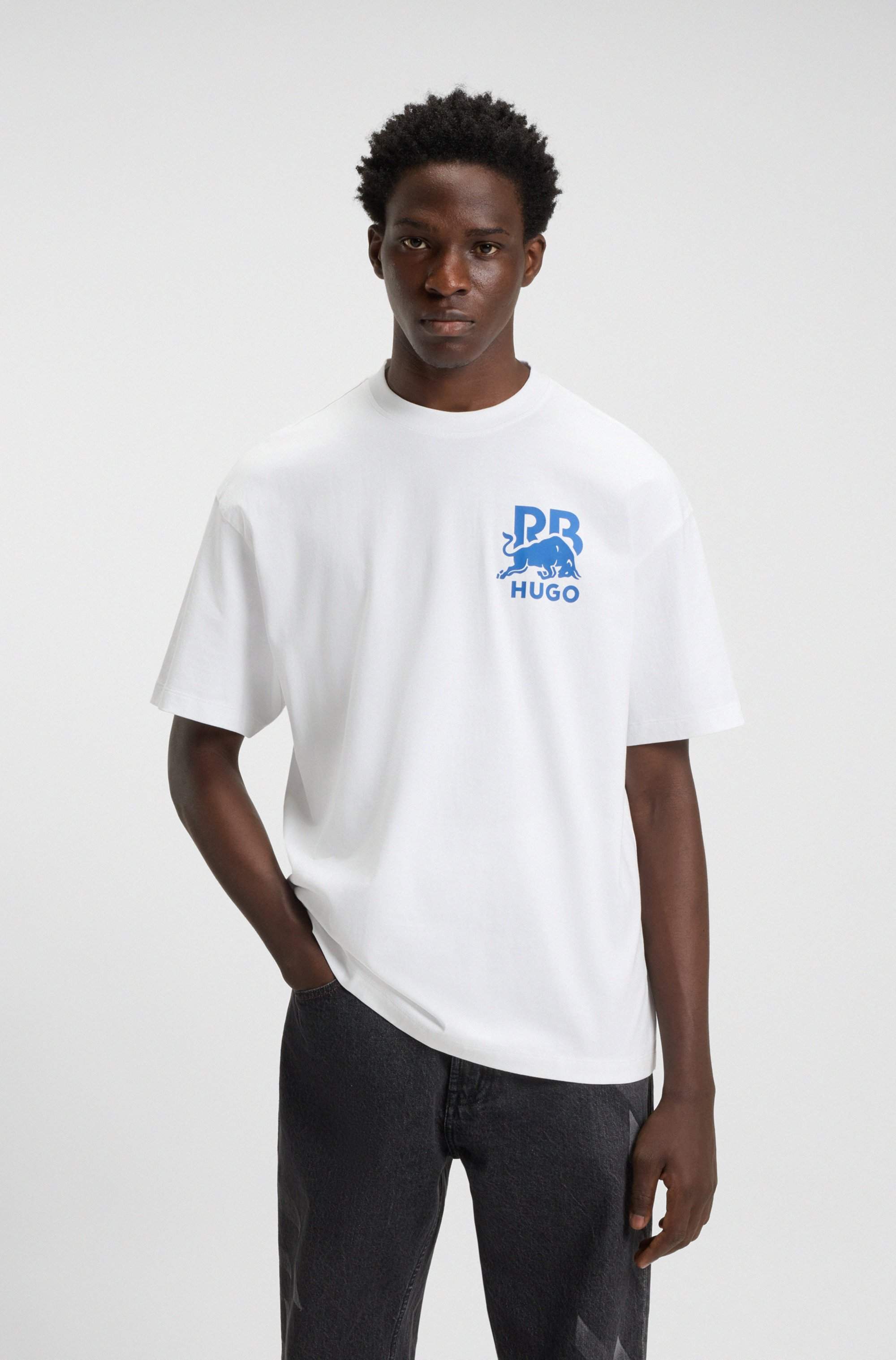 HUGO x RB cotton T-shirt with bull-graphic logo