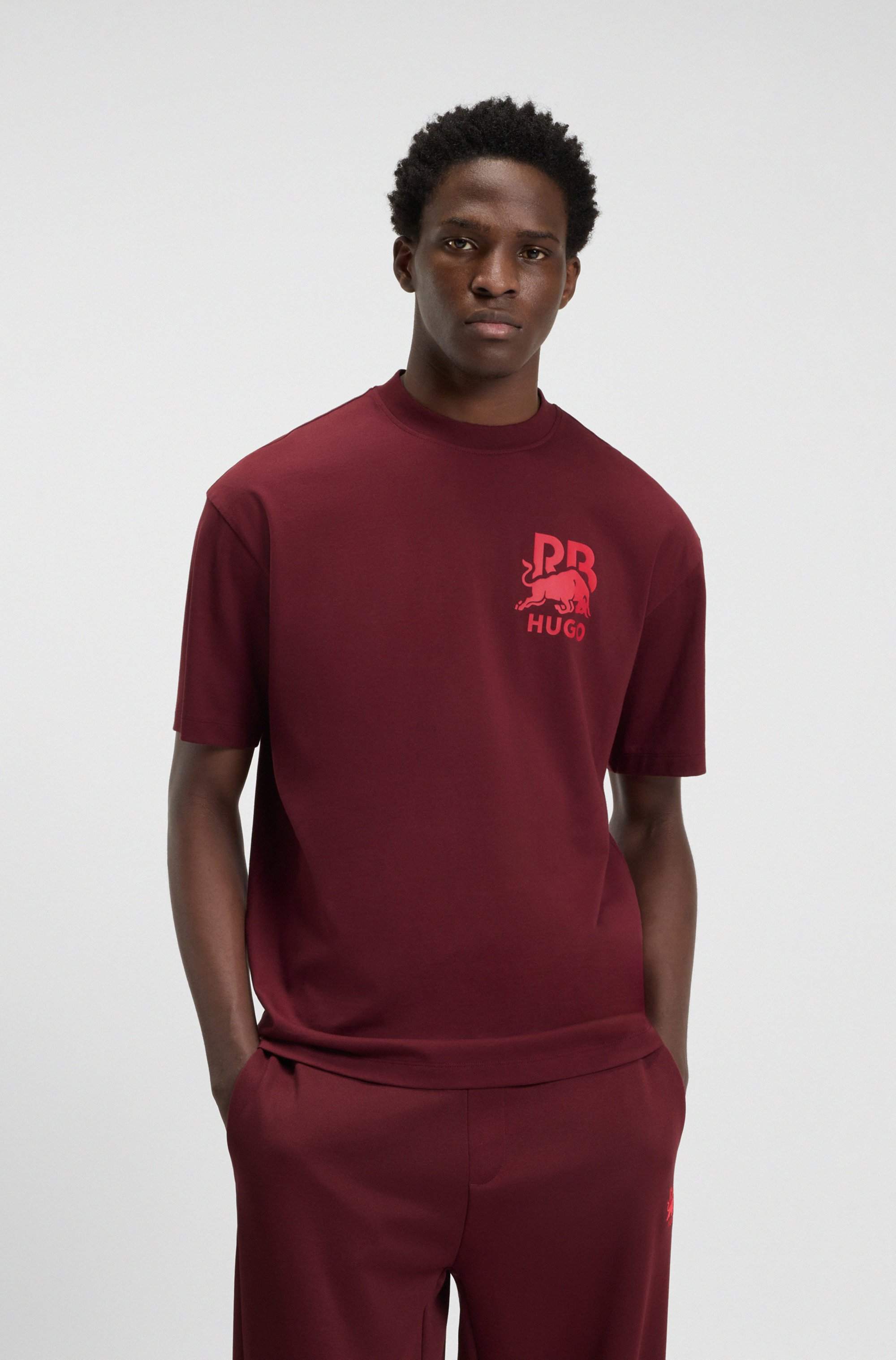 HUGO x RB cotton T-shirt with bull-graphic logo