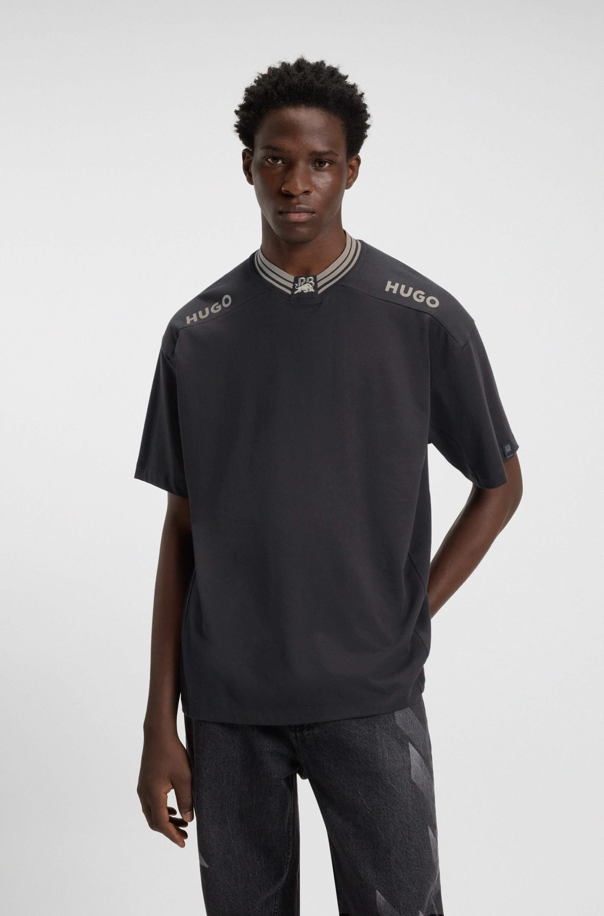 HUGO x RB cotton T-shirt with tipping and logos