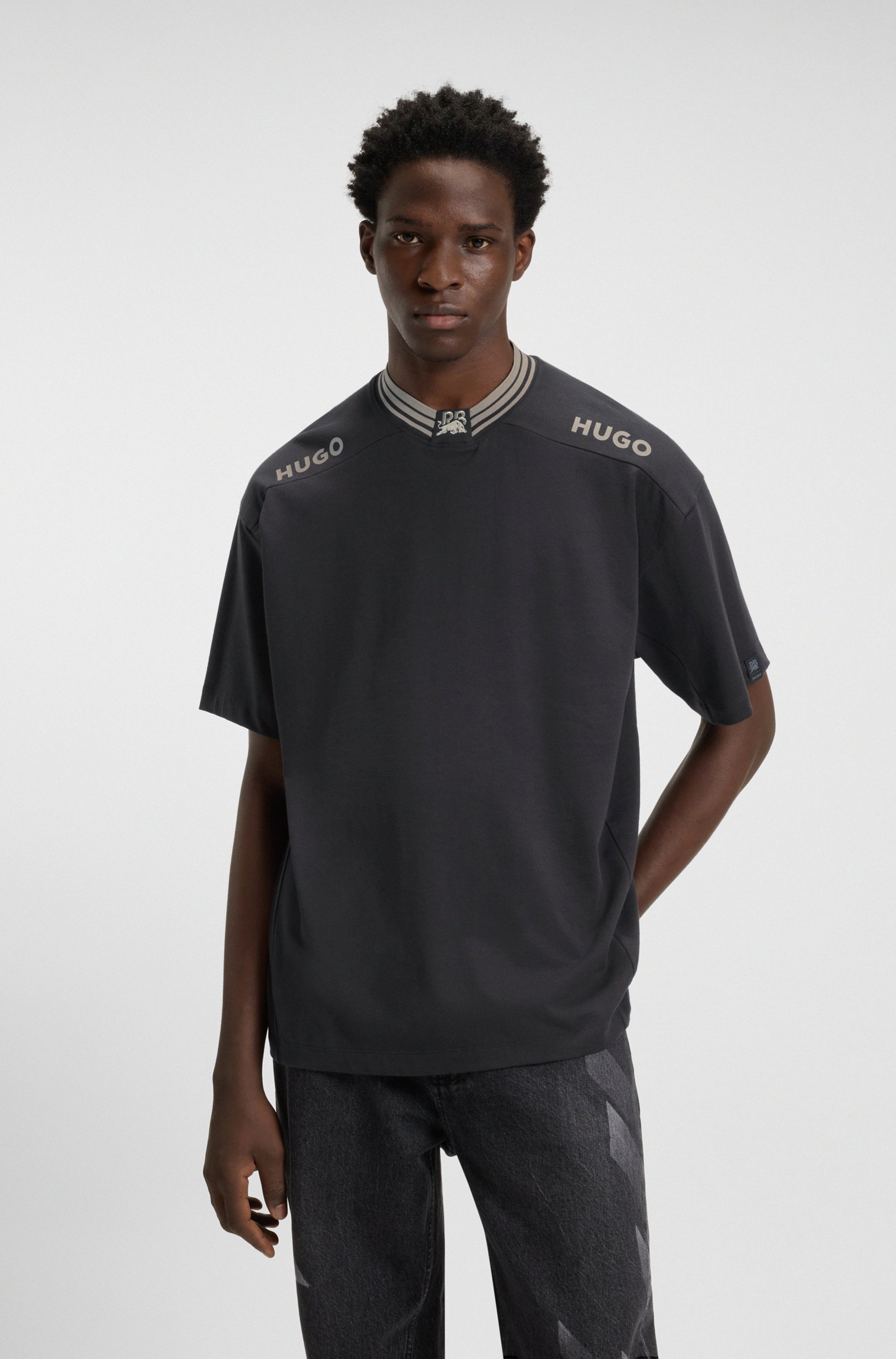 HUGO x RB cotton T-shirt with tipping and logos